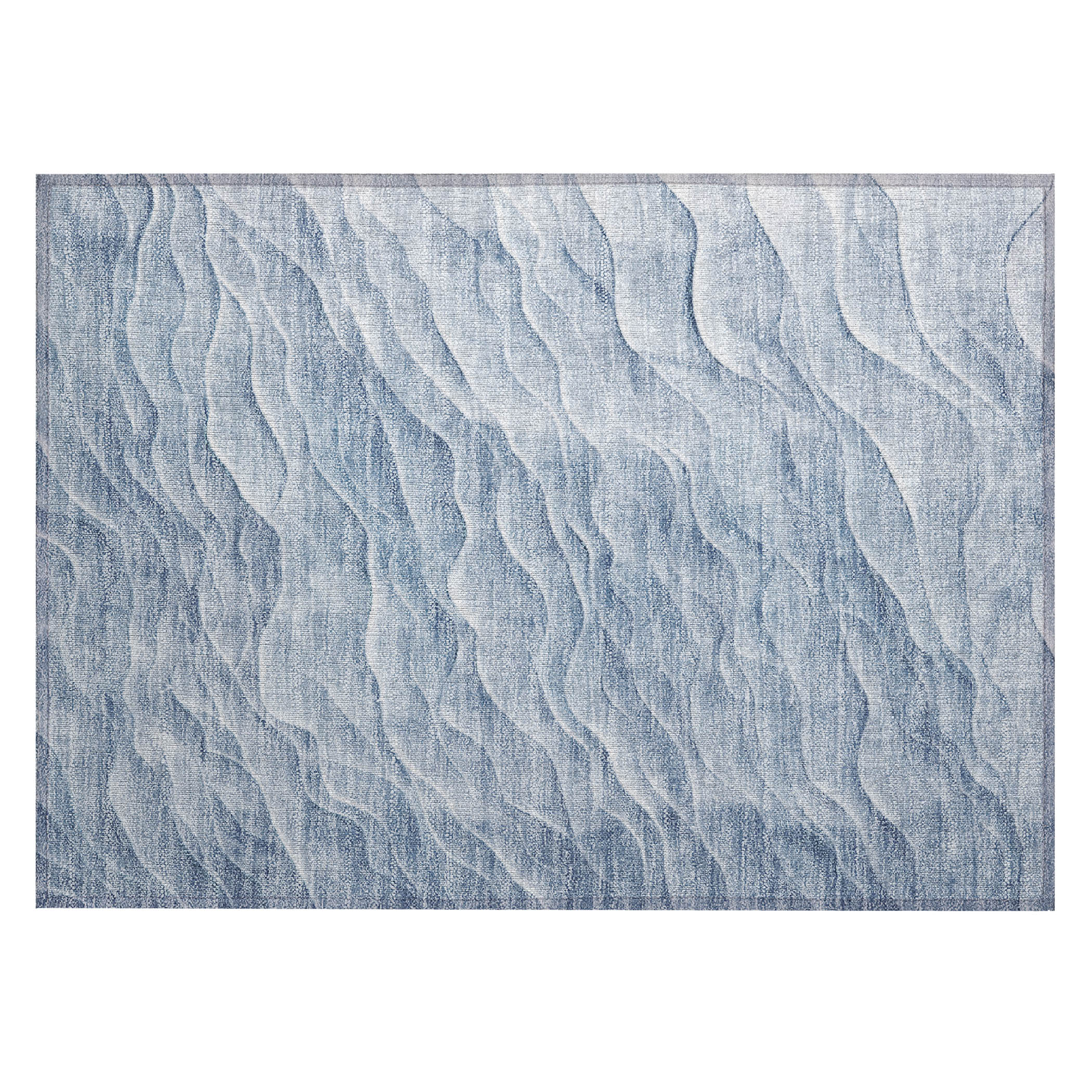 Blue Wave Pattern Washable Synthetic Rectangular Rug