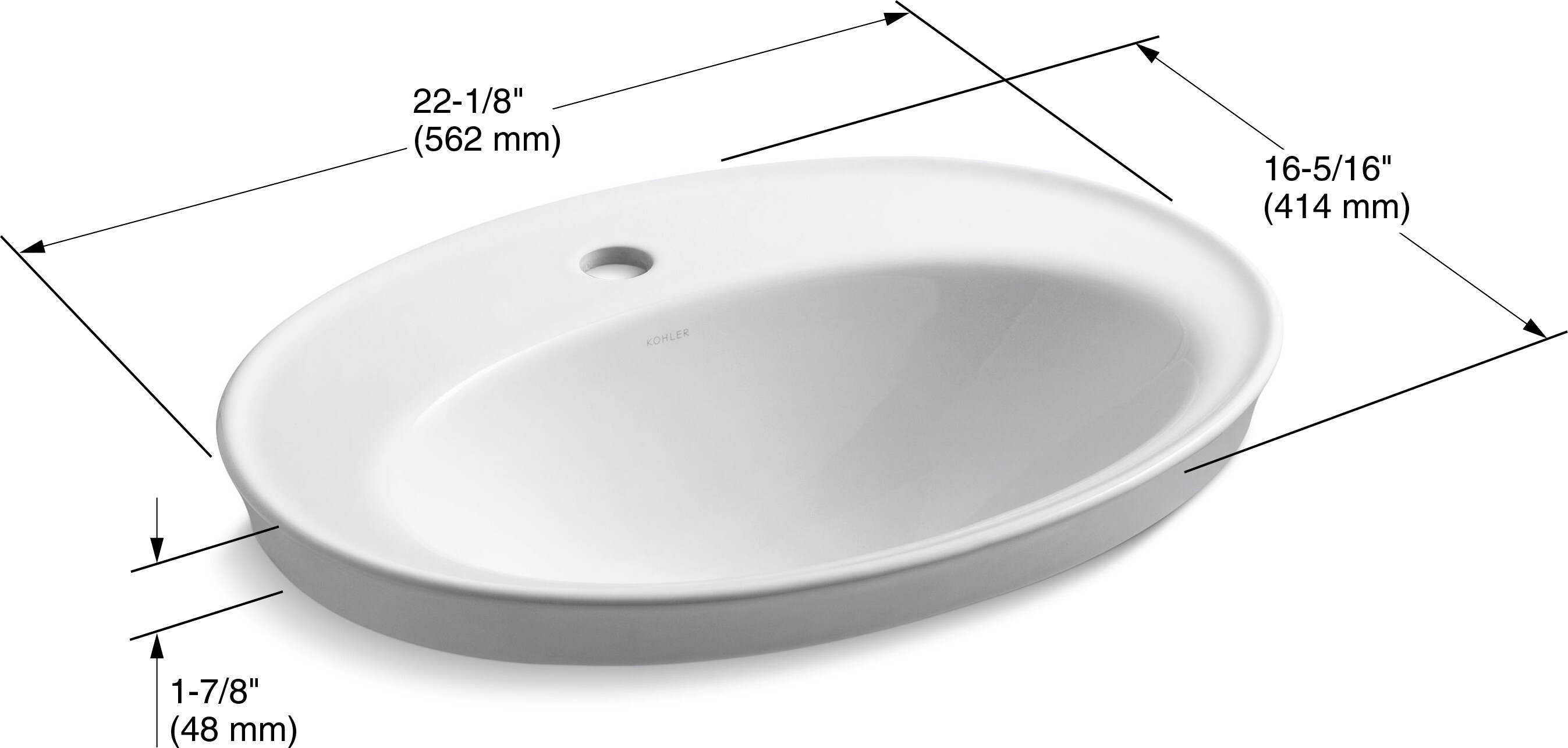 Serif White Ceramic Oval Drop-In Bathroom Sink
