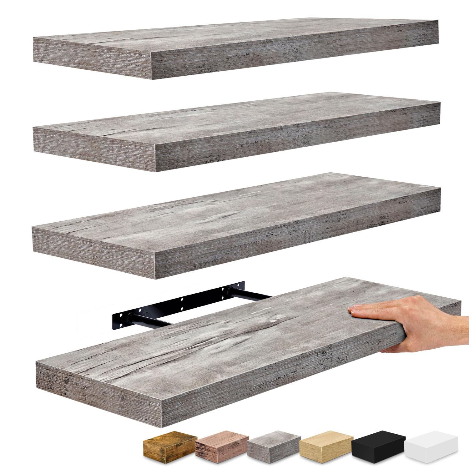 SORBUS WD-FLT4-GRW 24-Inches L x 9-Inches D x 1.5-Inches H Gray Wood Rectangular Floating shelf 4 Decorative Shelves