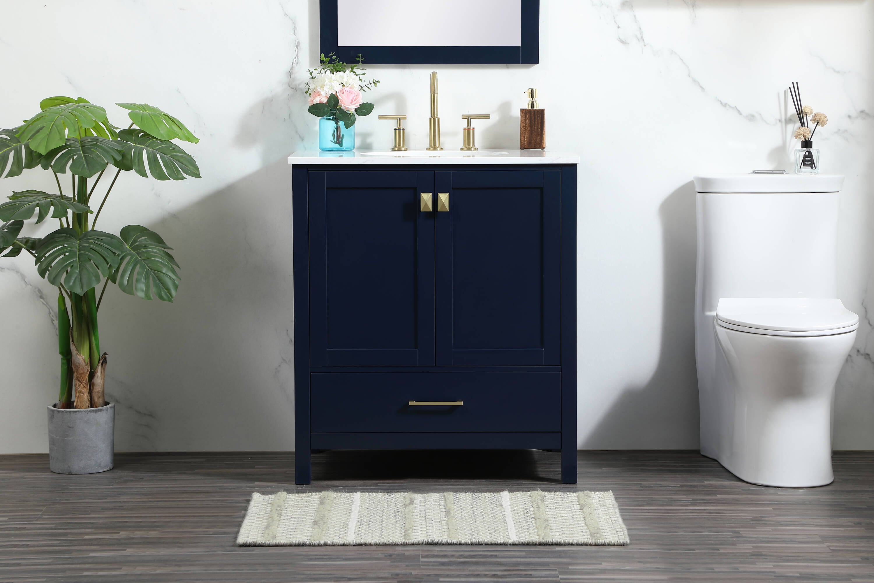 Home Furnishing 30-in Blue Undermount Single Sink Bathroom Vanity with Calacatta White Quartz Top Marble | - Elegant Decor HF56490BL