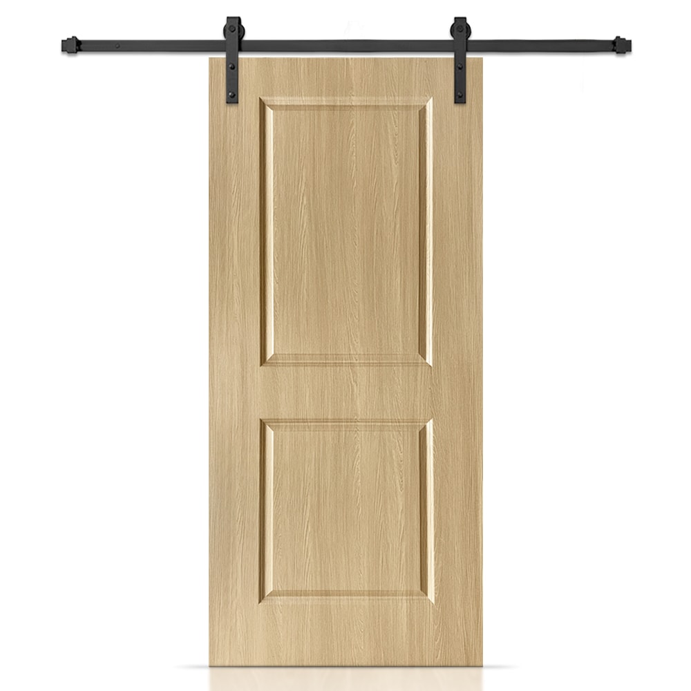 CALHOME S72+OAK-2PANEL-80X30 30-in x 80-in Oak Mirror/Panel MDF Hollow core Single Barn Door (Hardware Included)