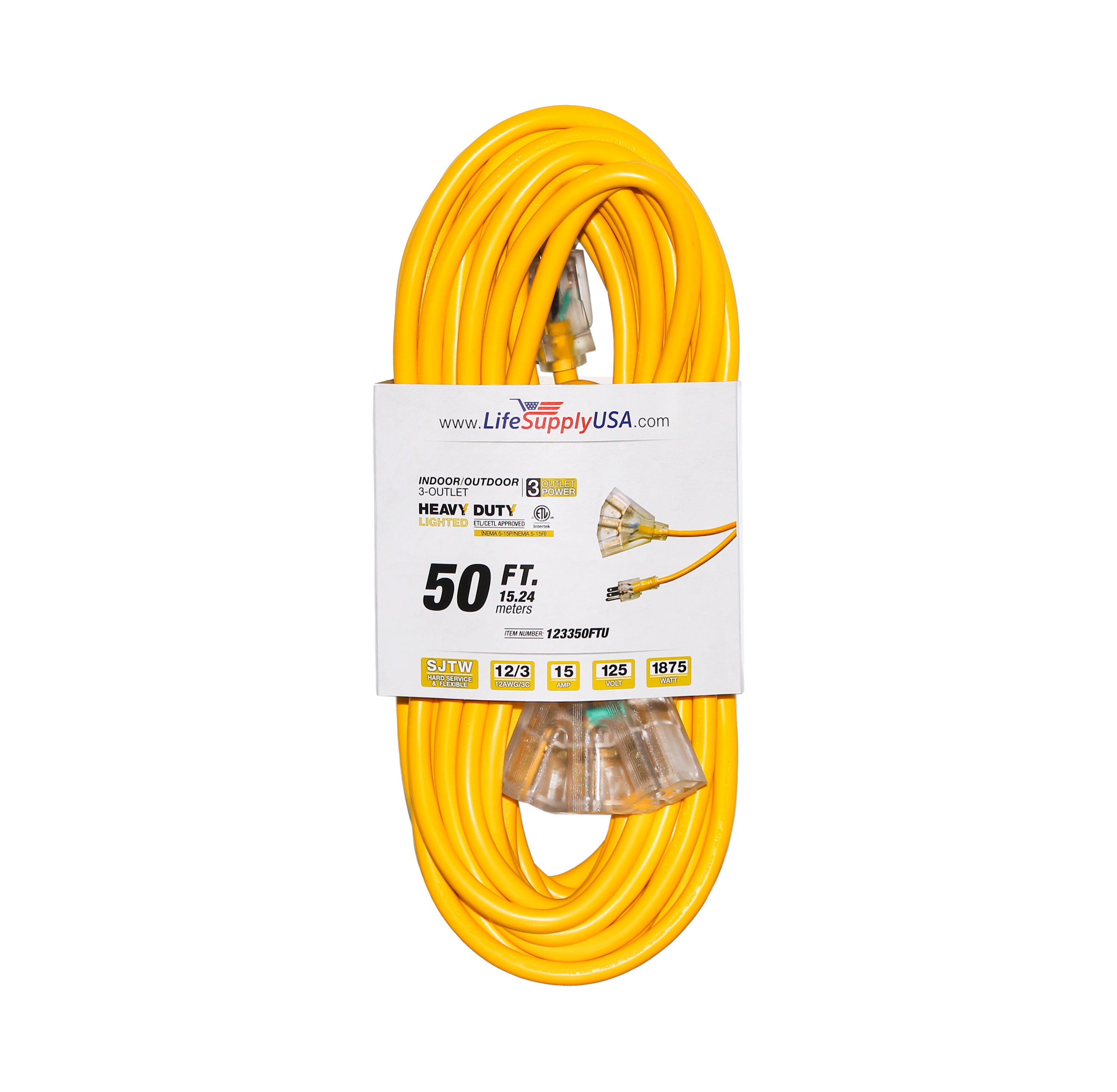 LifeSupplyUSA 50-ft 12 3-Prong Indoor/Outdoor Sjtw Heavy Duty Lighted  Extension Cord in the Extension Cords department at