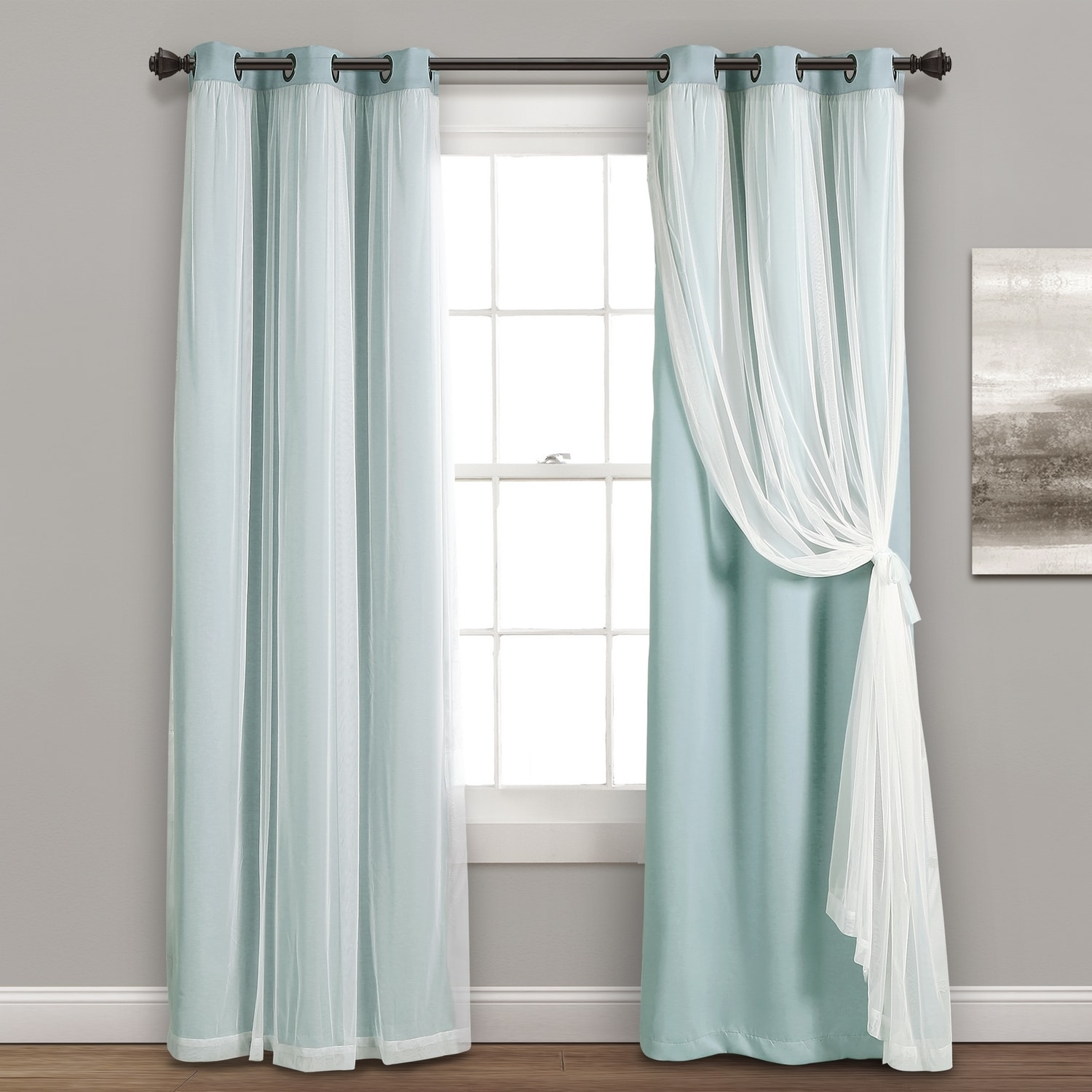 Lush Decor 16T002550 84-Inches Blue Light filtering Grommet Curtain panel pair