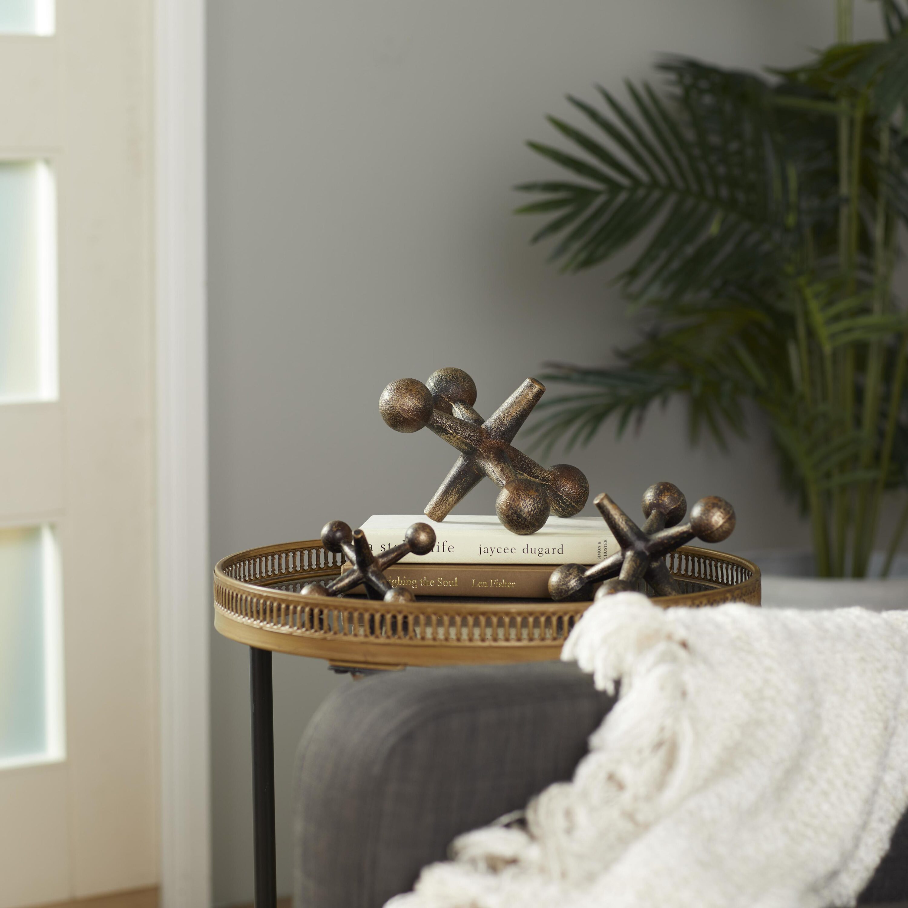 Distressed Gold and Black Iron Jacks Sculpture Set, 9"