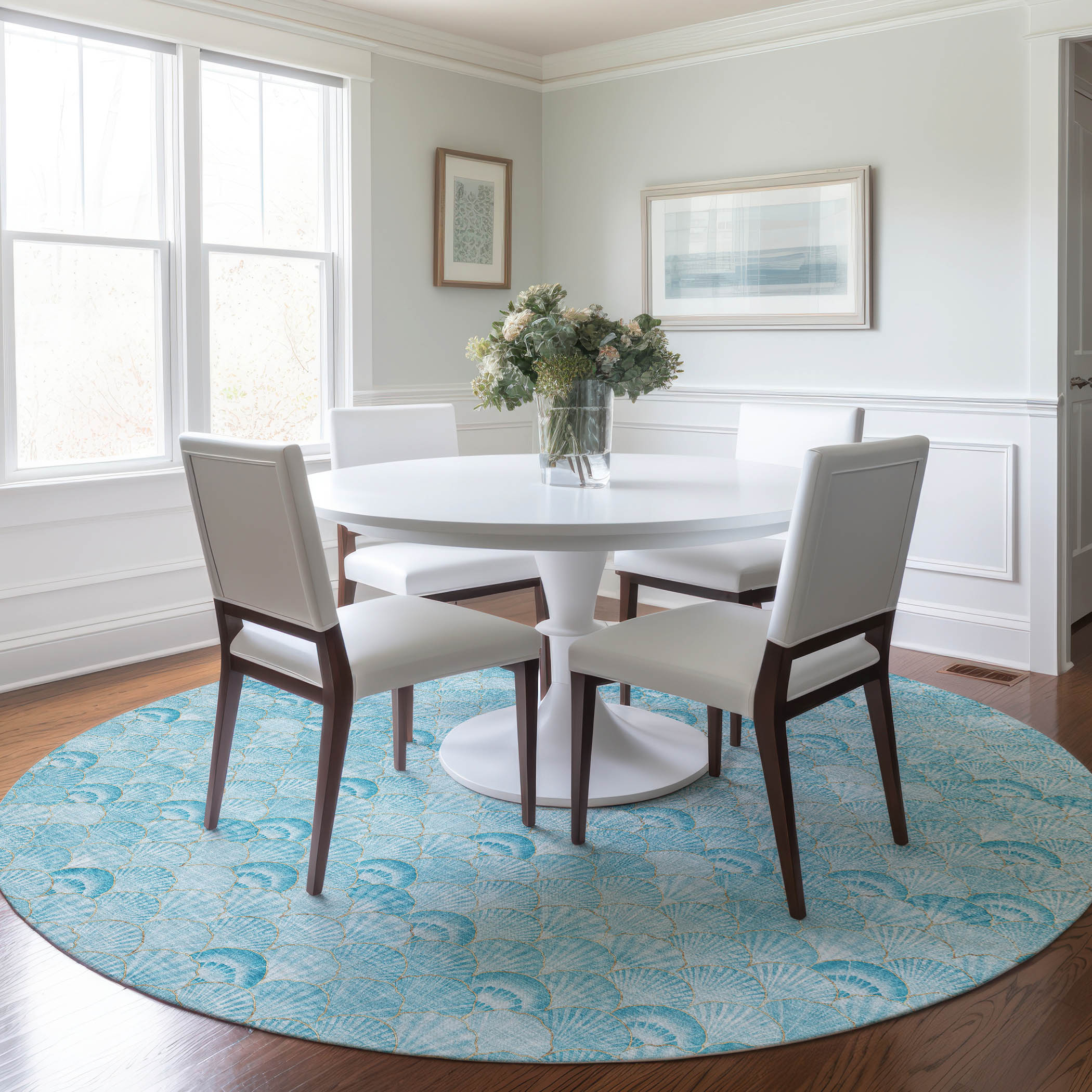 Addison Rugs AMF181AQ8RO Mayfield AMF181AQ 8 x 8 (ft) Loomed Polyester Aqua Round Indoor Geometric Machine washable Area rug
