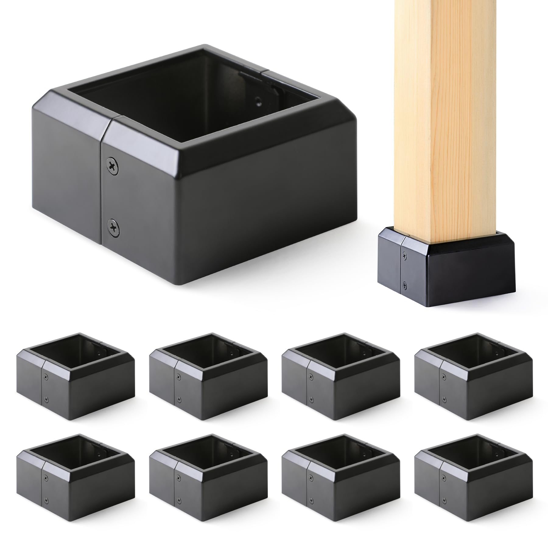 KHKFY  Aluminum Deck Post Base Cover Split Design Decorative Trim Skirt for 4x4 Wood Post Black Modern Outdoor Protector 8 pack