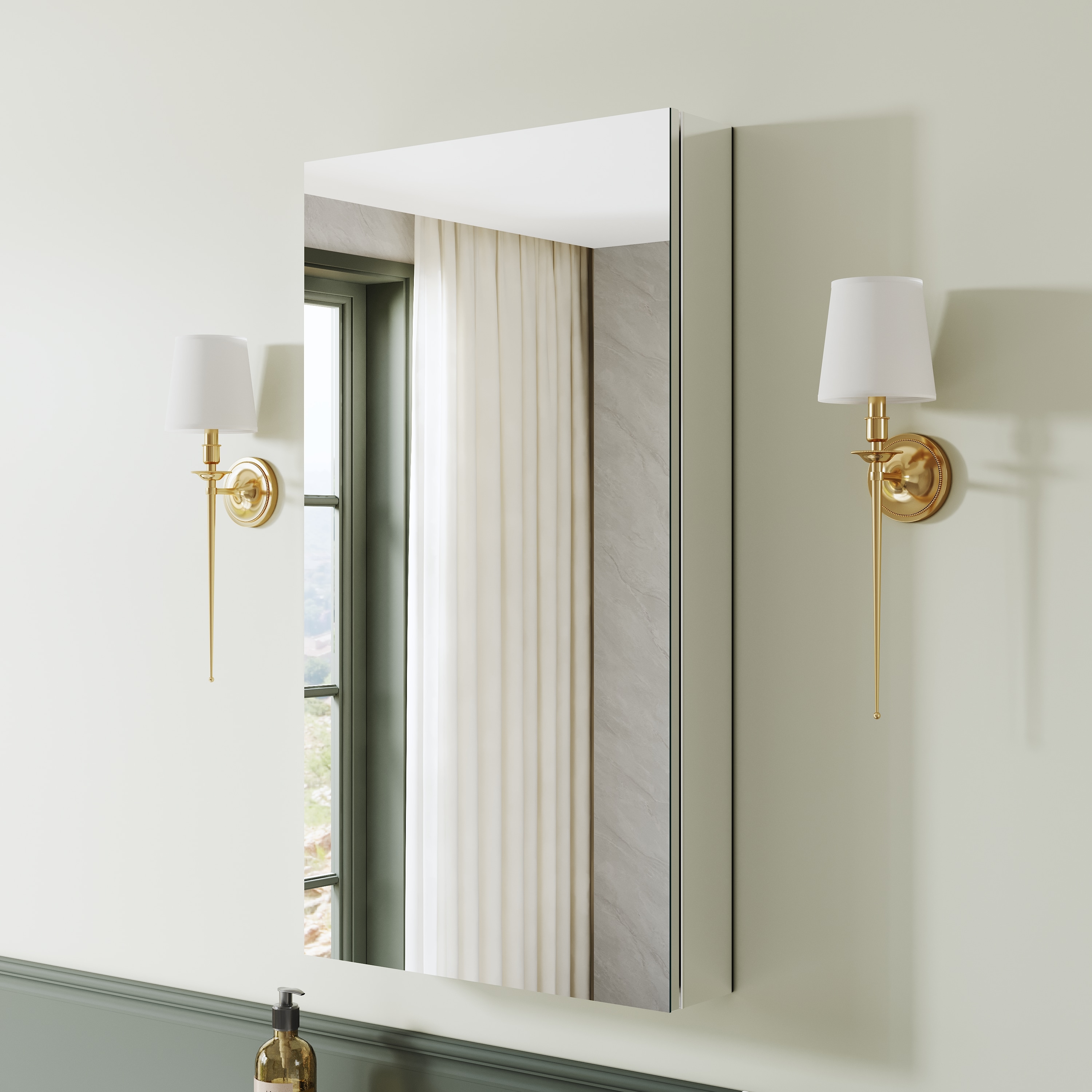 CALVON Recess or Surface Mount Medicine Cabinet 20-in x 36-in Surface/Recessed Mount Chrome Mirrored Rectangle Soft Close Medicine Cabinet