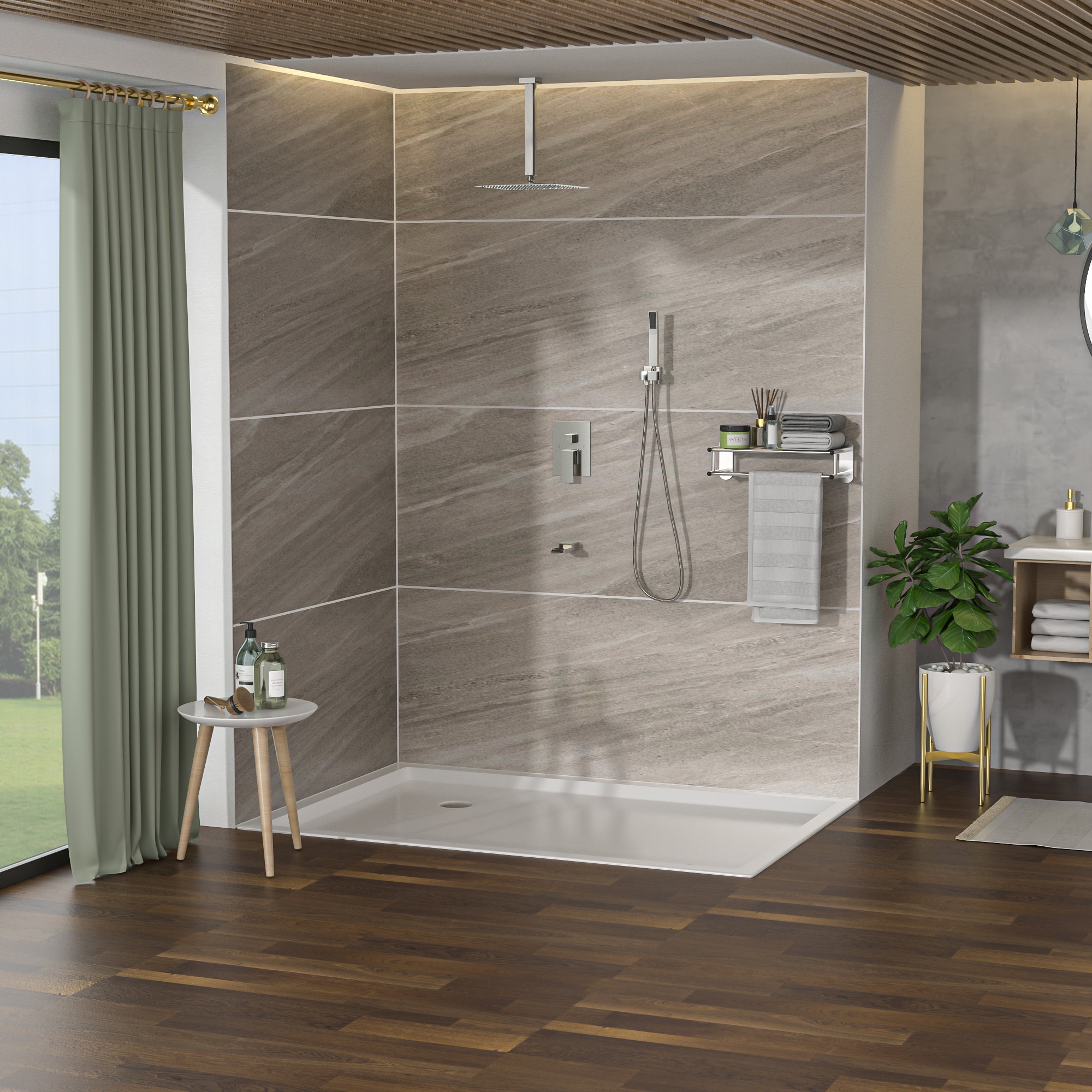 Brushed Nickel Ceiling Mounted Rain Shower System with Handheld