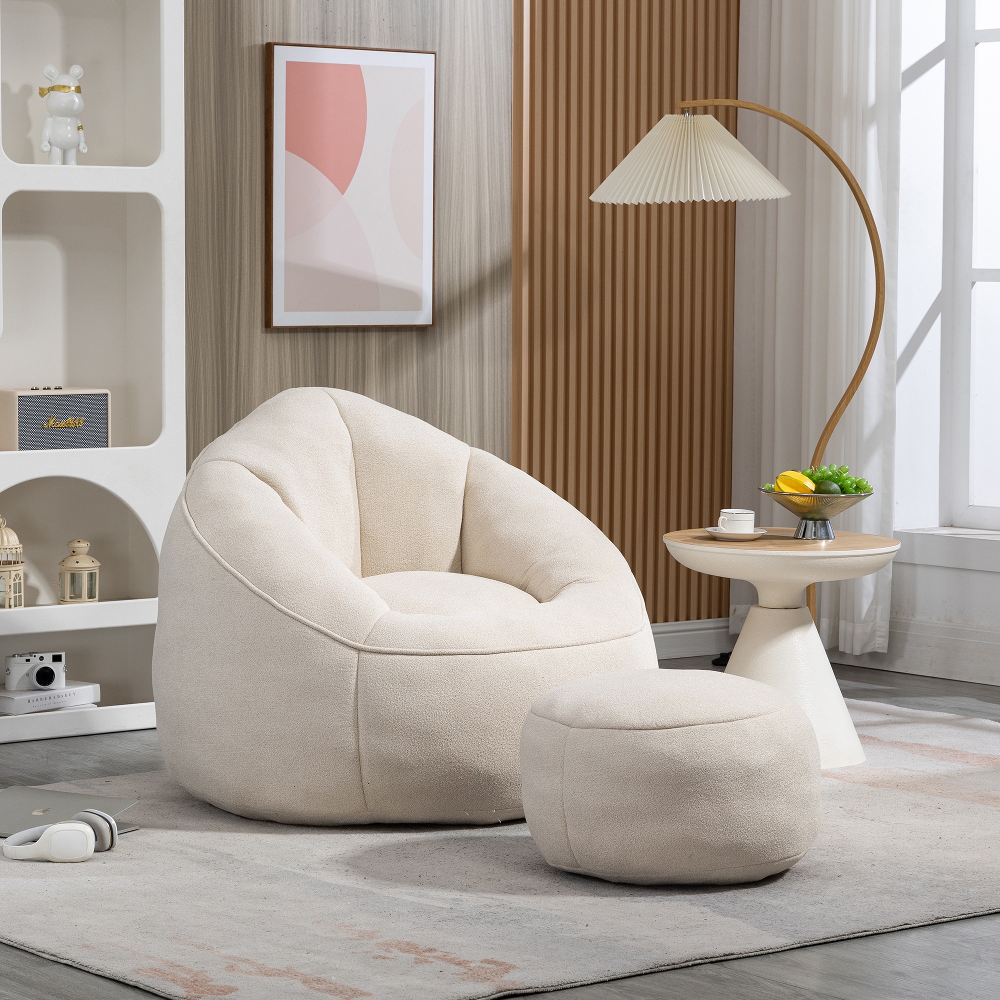 Clihome Bean Bag Sofa Chair Modern Beige Microfiber Corner Chair at ...