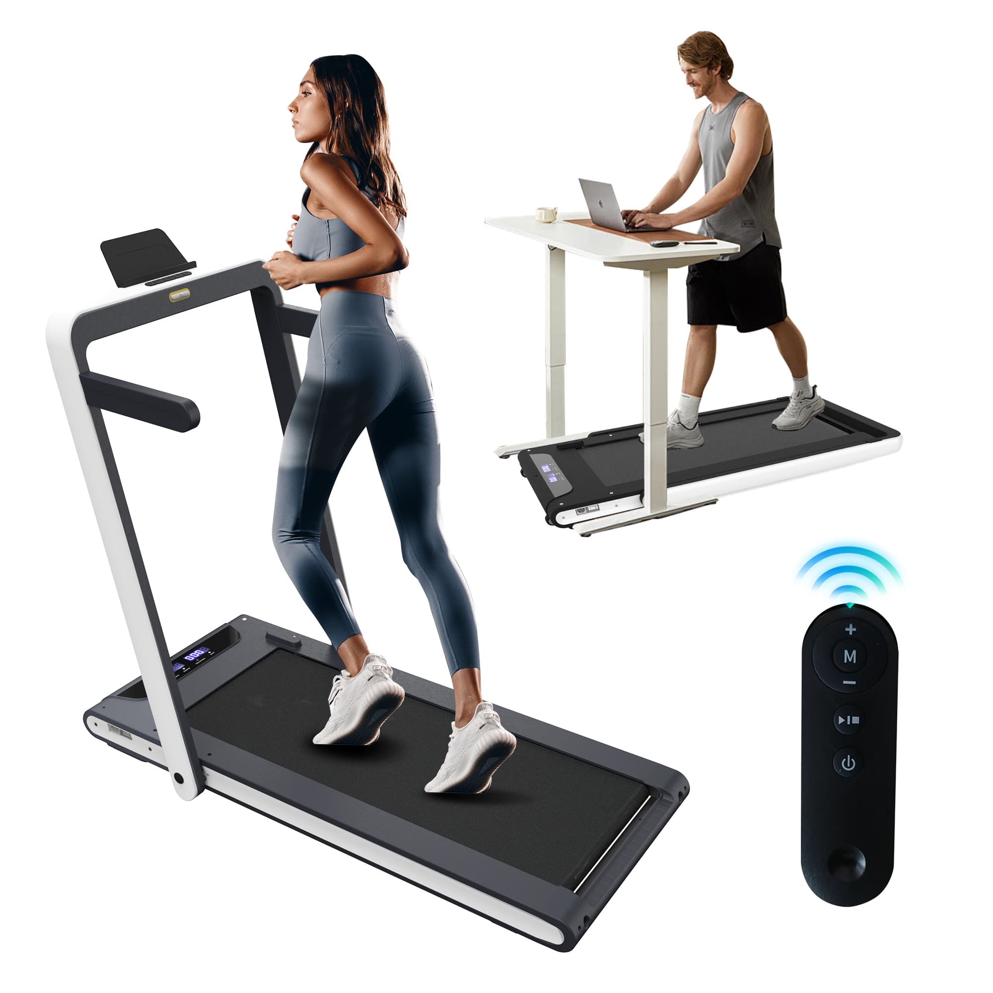 Ama Pear 2 in 1 Under Desk Treadmill 2.5HP Folding Electric Home Office Remote Control White