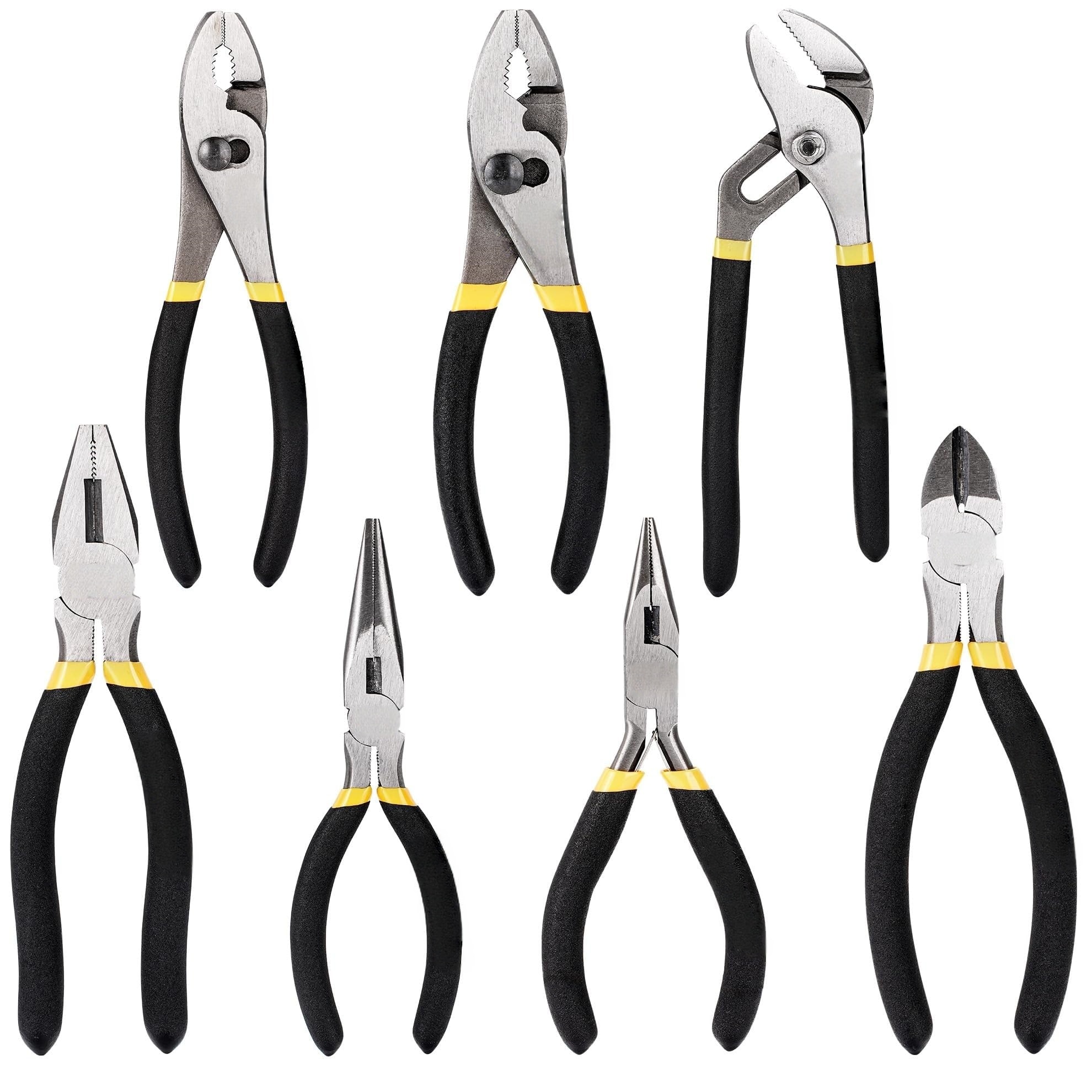 7 Piece Heavy Duty Hand Tool Pliers Set with 8 in. Groove Joint 8 in. and 6 in. Slip Joint 7 in. Linesman 6 in. Diagonal and Long Nose Pliers for Home Garage DIY Repair (1-Pack) #LS14V2K