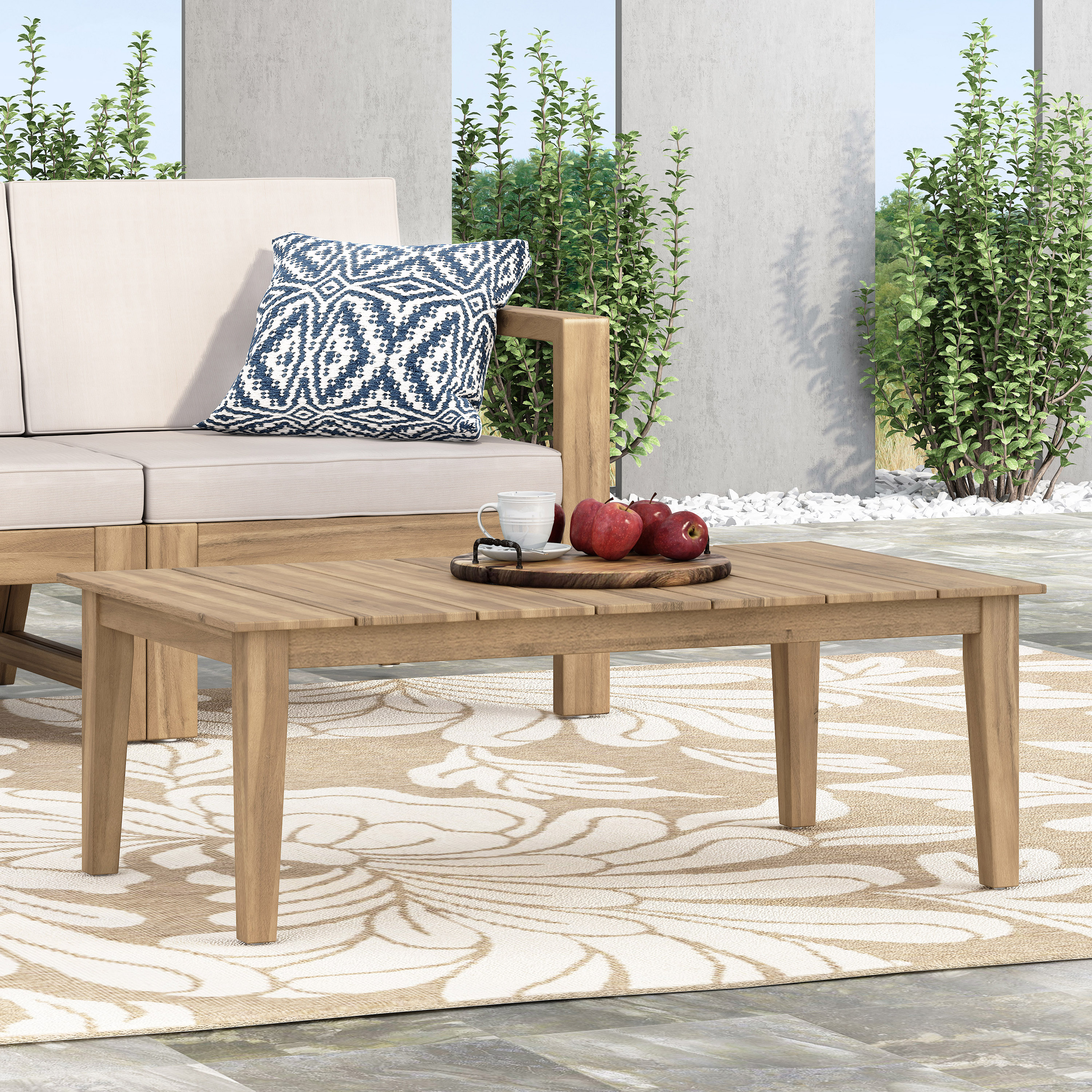 JUSHUA Acacia Wood Outdoor Coffee Table Light Brown 14ft H X 23 1/2ft W X 39 1/2ft L