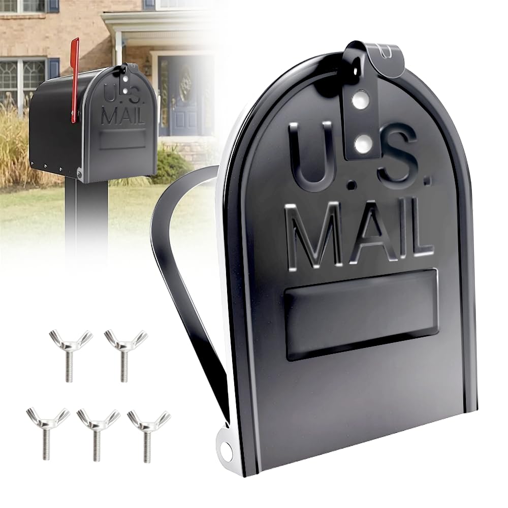 Adrinfly Mailbox Door Replacement Six and One Quarter Inch Wide by Eight and One Quarter Inch High Black Metal Snap In Repair Kit with Magnetic #LAD0819D245