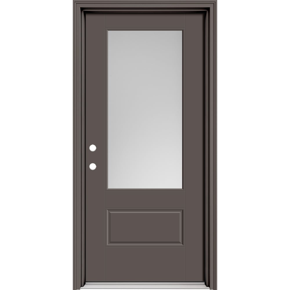 Masonite 640204 M-Protect 36-in x 80-in x 4-9/16-in Fiberglass 3/4 lite Right-hand inswing Timber Gray Painted Prehung Slab Front Door with Brickmould Solid core