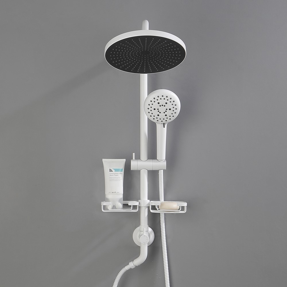 LUCKY ONE MD-RB1208 Matte White 10-in Dual Head Shower Faucet Bar System with 2-way Diverter