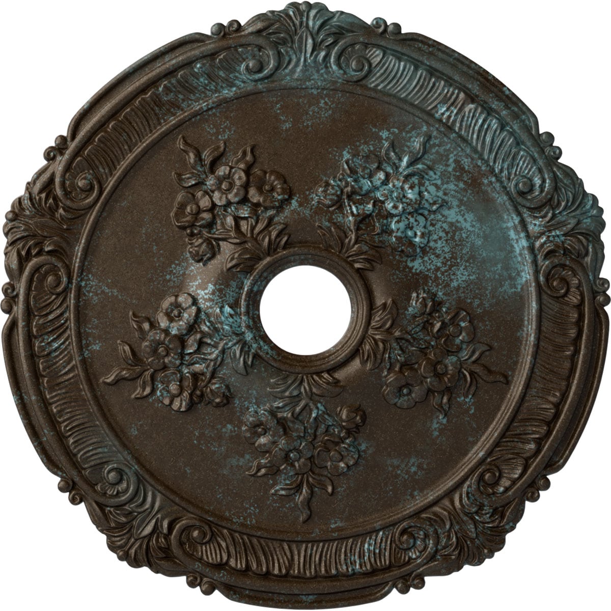 Ekena Millwork CM26ATBBS Attica with Rose 26-Inches W x 26-Inches L Painted Bronze Blue Patina Polyurethane Whole Ceiling Medallion