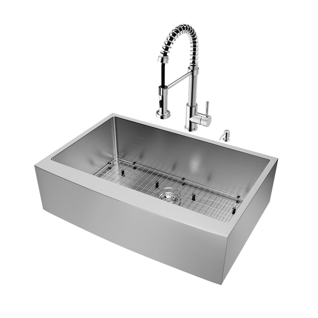 VIGO Bedford 33-in x 22.25-in Stainless Steel Single Bowl Tall (8-in or Larger) Undermount Apron Front/Farmhouse Commercial/Residential Workstation Kitchen Sink All-in-One Kit VIGO Bedford 33-in x 22.25-in Stainless Steel Single Bowl Tall (8-in or Larger) Undermount Apron Front/Farmhouse Commercial/Residential Workstation Kitchen Sink All-in-One Kit