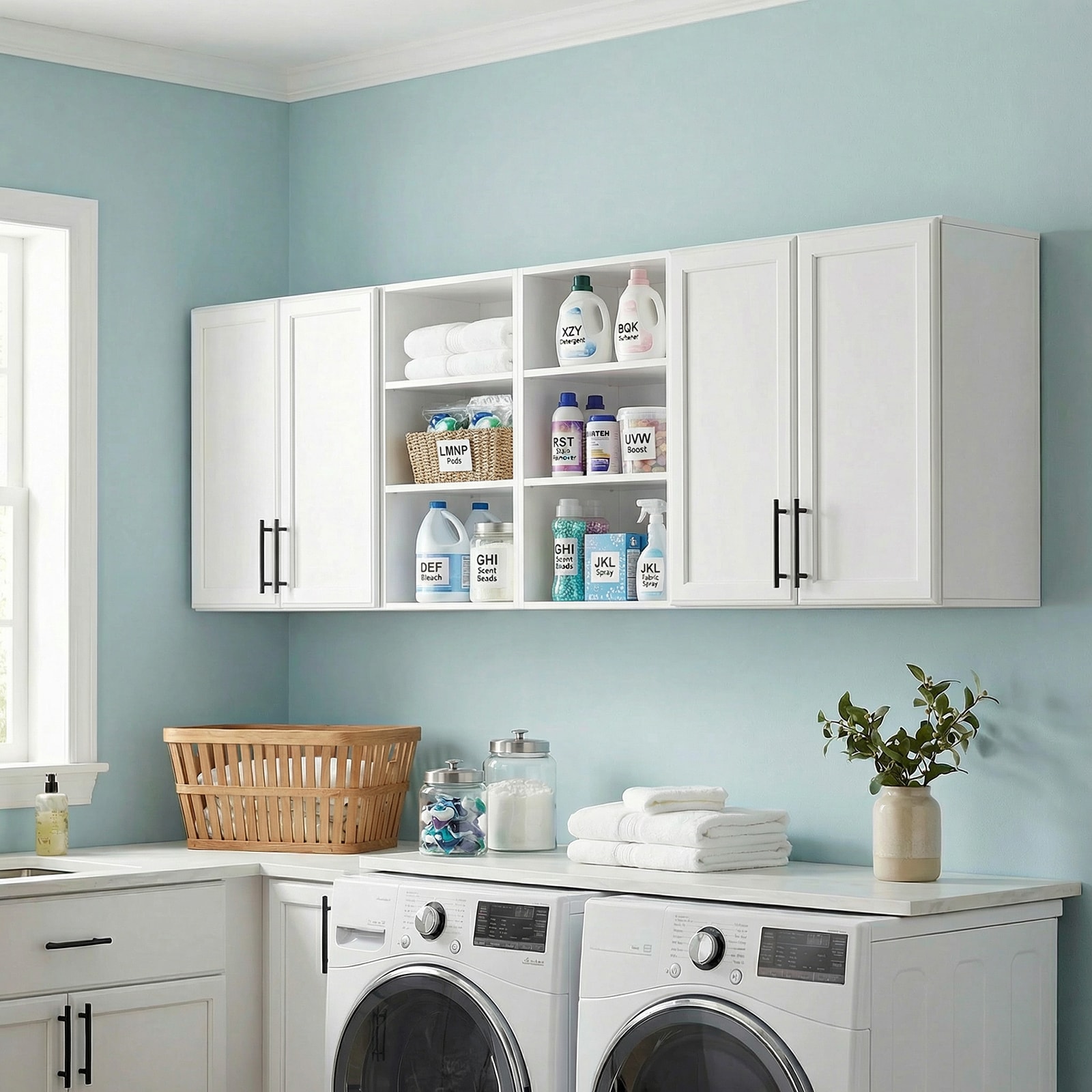 FIMELLO 78.8-in W x 21.6-in H Wood composite White Wall-mount Utility Storage Cabinet