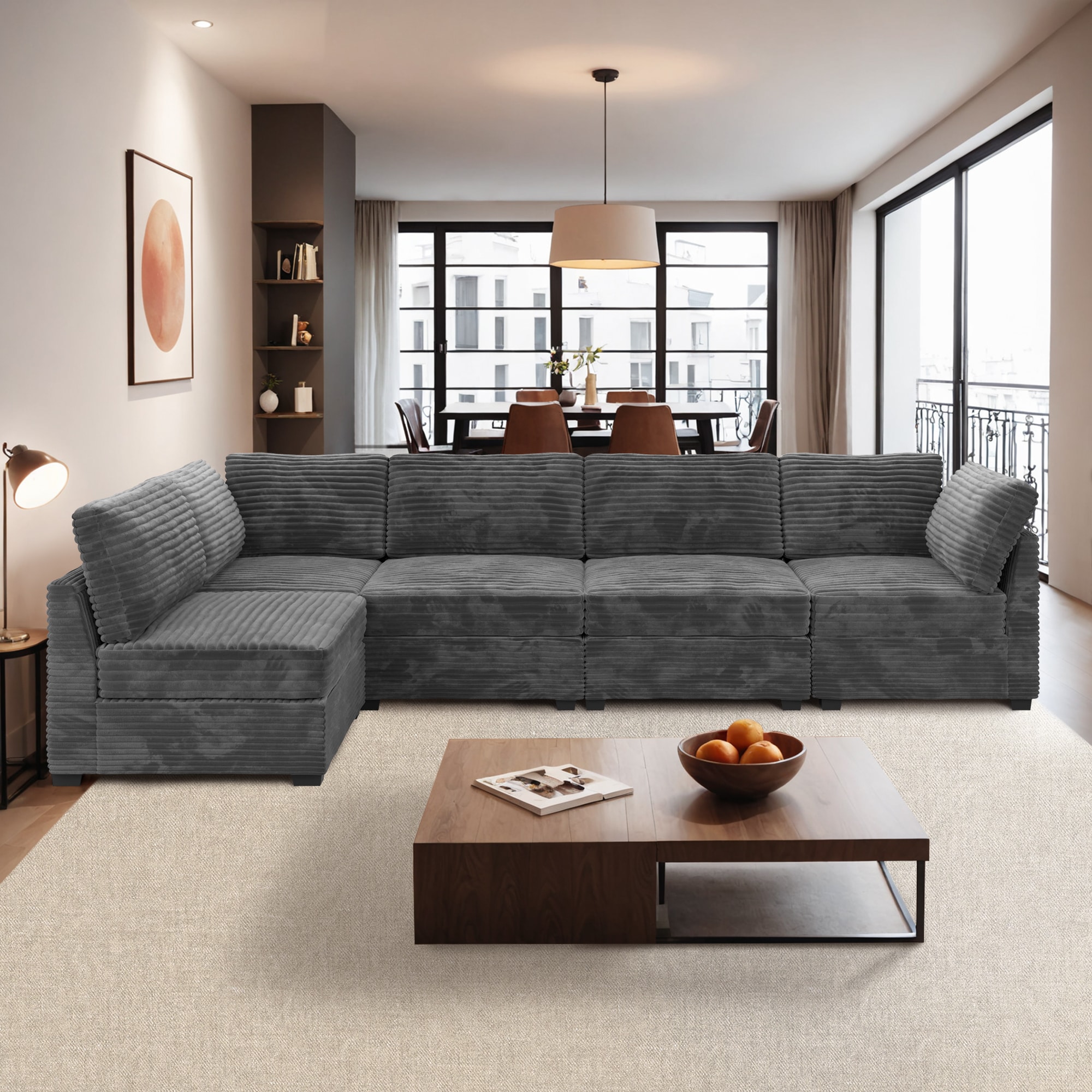 Ovios OYOYO910-C 130.7-Inches Modern Gray Sectional