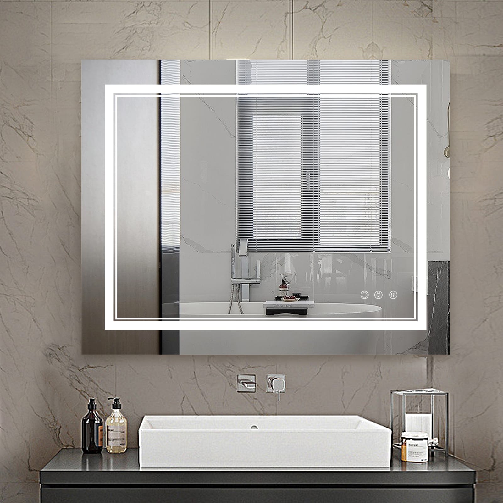 Maxax MXML01-108 VM 32-in x 40-in Polished Frameless Rectangle Dimmable LED Lighted Fog Free Bathroom Vanity Mirror ( Matte Chrome )