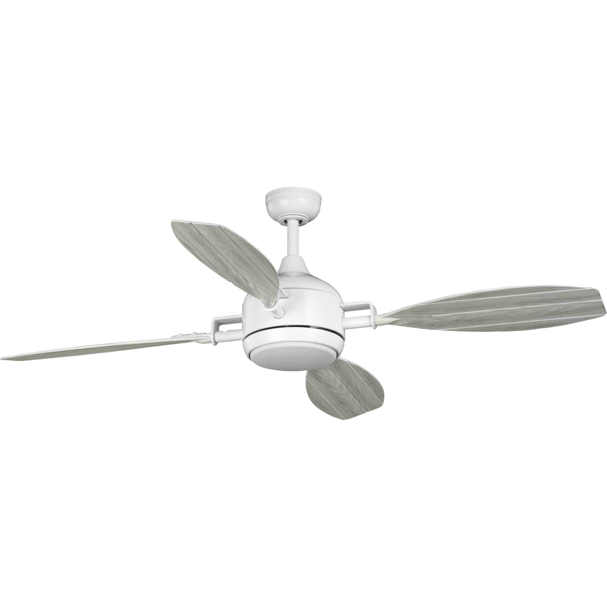 Progress Lighting P250040-028-30 Rudder 56-in Integrated LED Outdoor Satin White with Distressed White Blades Ceiling Fan With Light - Remote Included ( 4 -Blade )