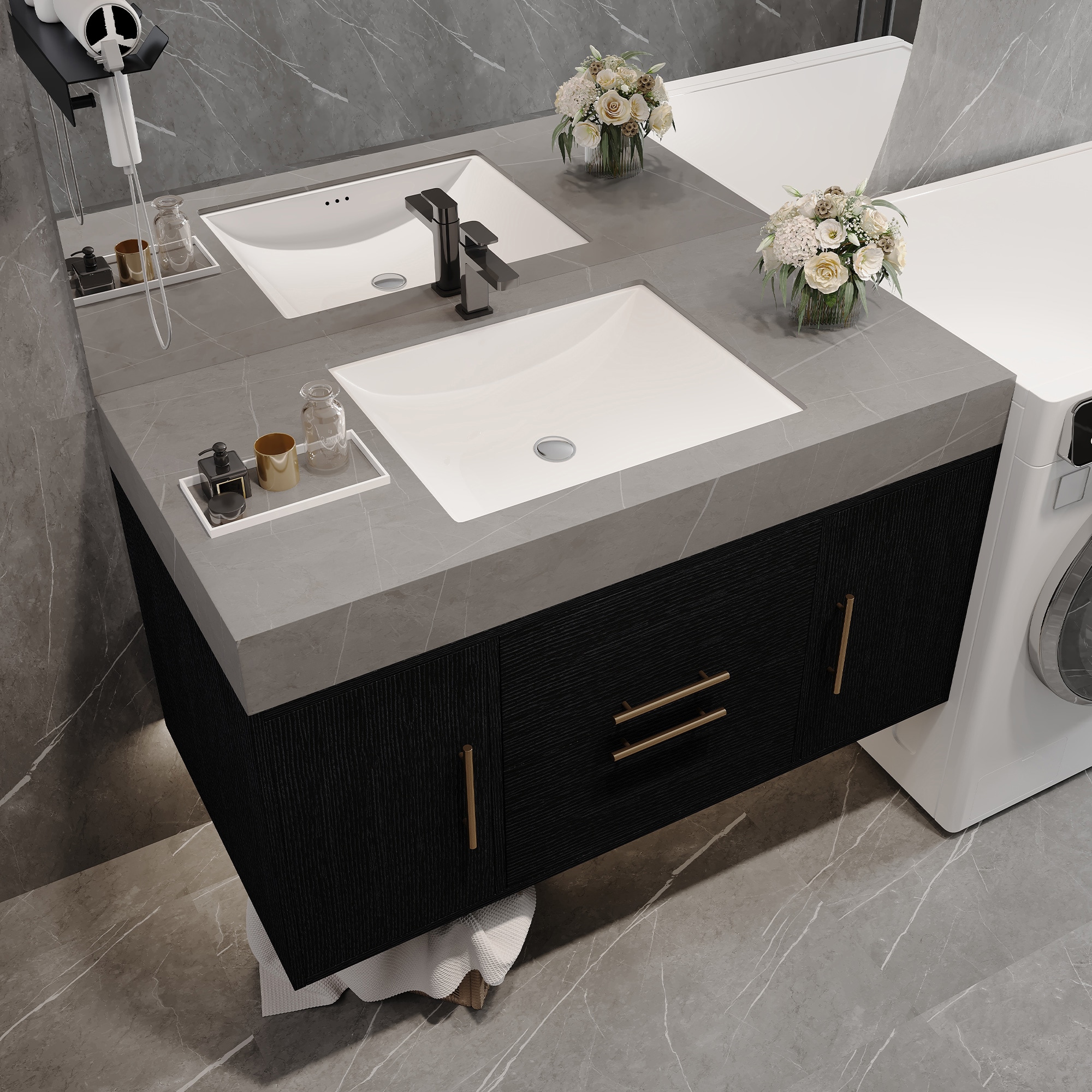 Wooakway 40-in Contemporary Floating Bathroom Vanity with Faux Marble Top Ceramic Sink 2 Drawers and Cabinet Storage