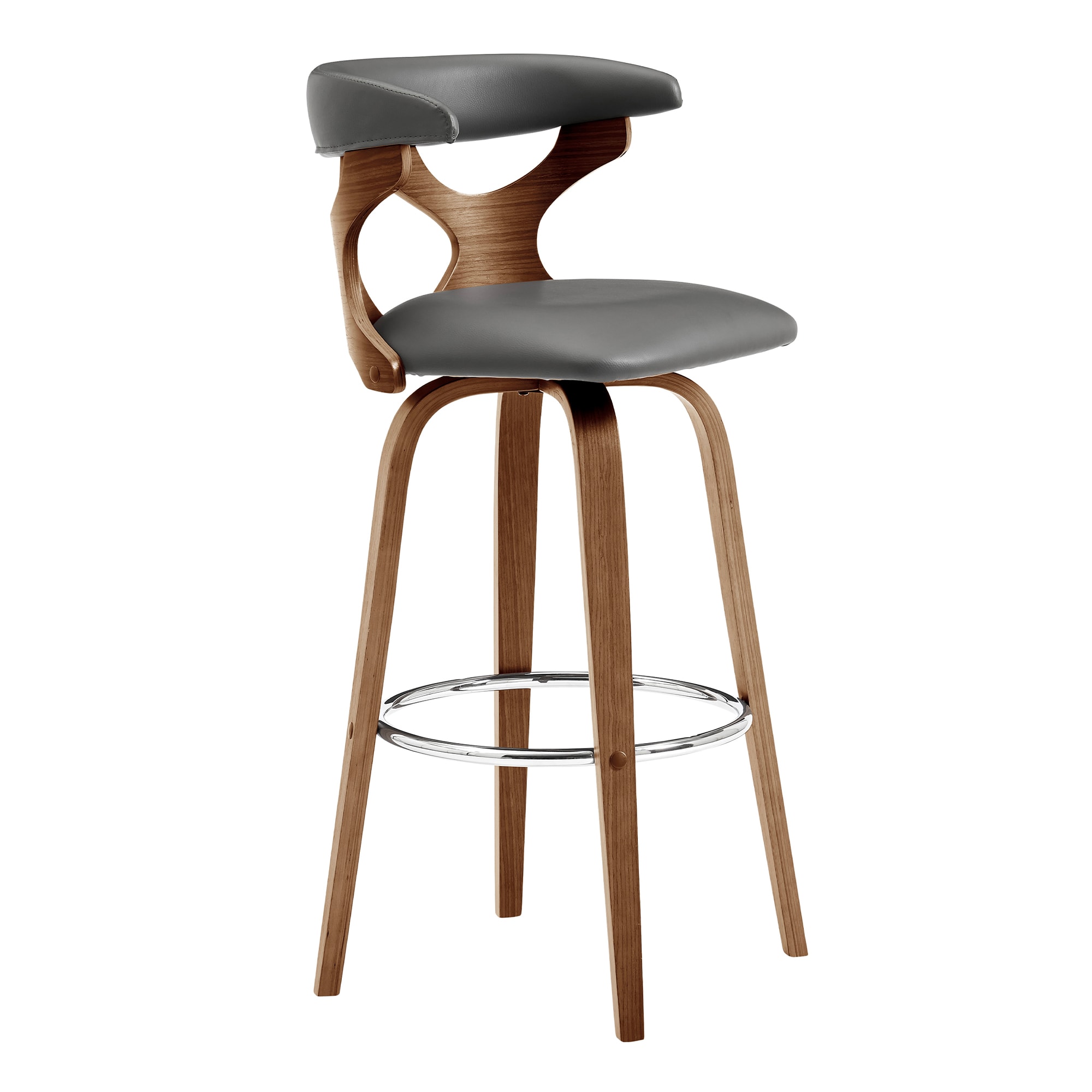 Armen Living LCZNBAWAGR30 Zenia Gray Walnut 30.0-in H Bar height Bucket seat Upholstered Swivel Wood Bar Stool and Back