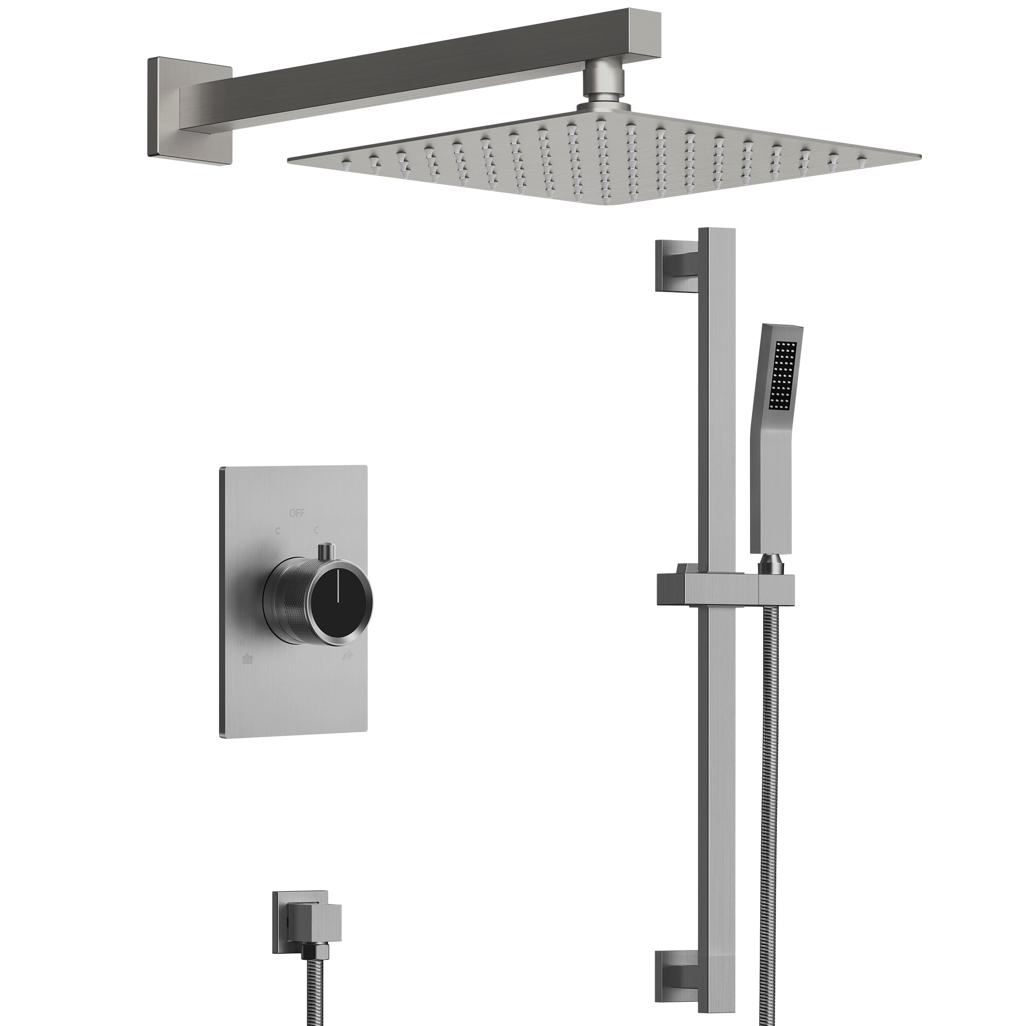 EVERSTEIN - Single-Handle Rain 2-Spray Square 10 in. Dual Shower Head Fixed and Handheld Shower H...