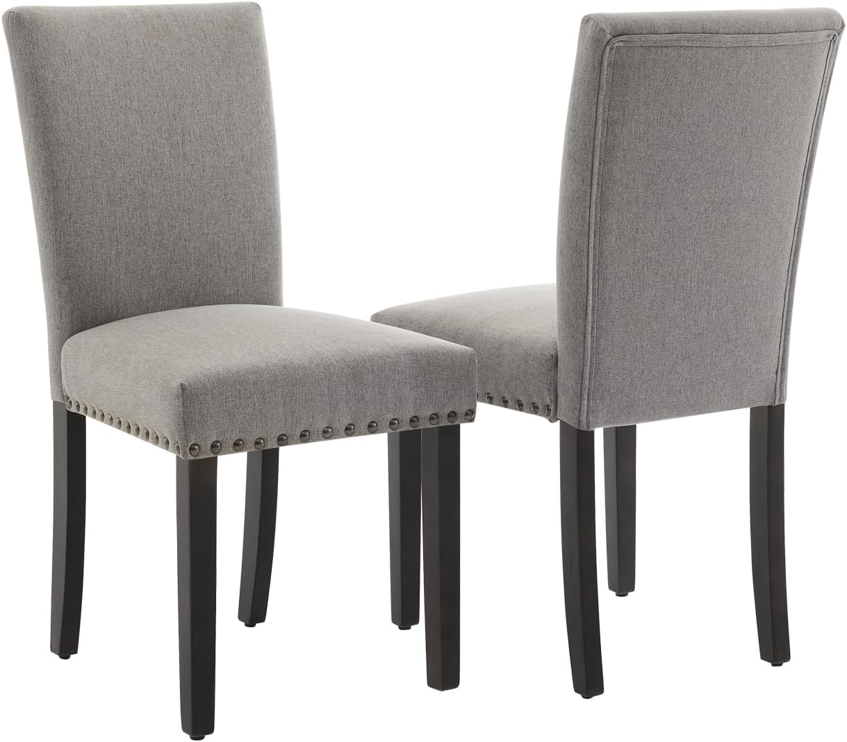 Qeetex LHF-CY-7BL20 Upholstered Dining Chairs Set of 2 - Fabric Parsons Dining Room Chair with Nailhead Trim and Sturdy Wood Legs - Modern Fabric Accent Chair Kitchen Chairs for Dining Room/Kitchen/Restaurant - Light Grey