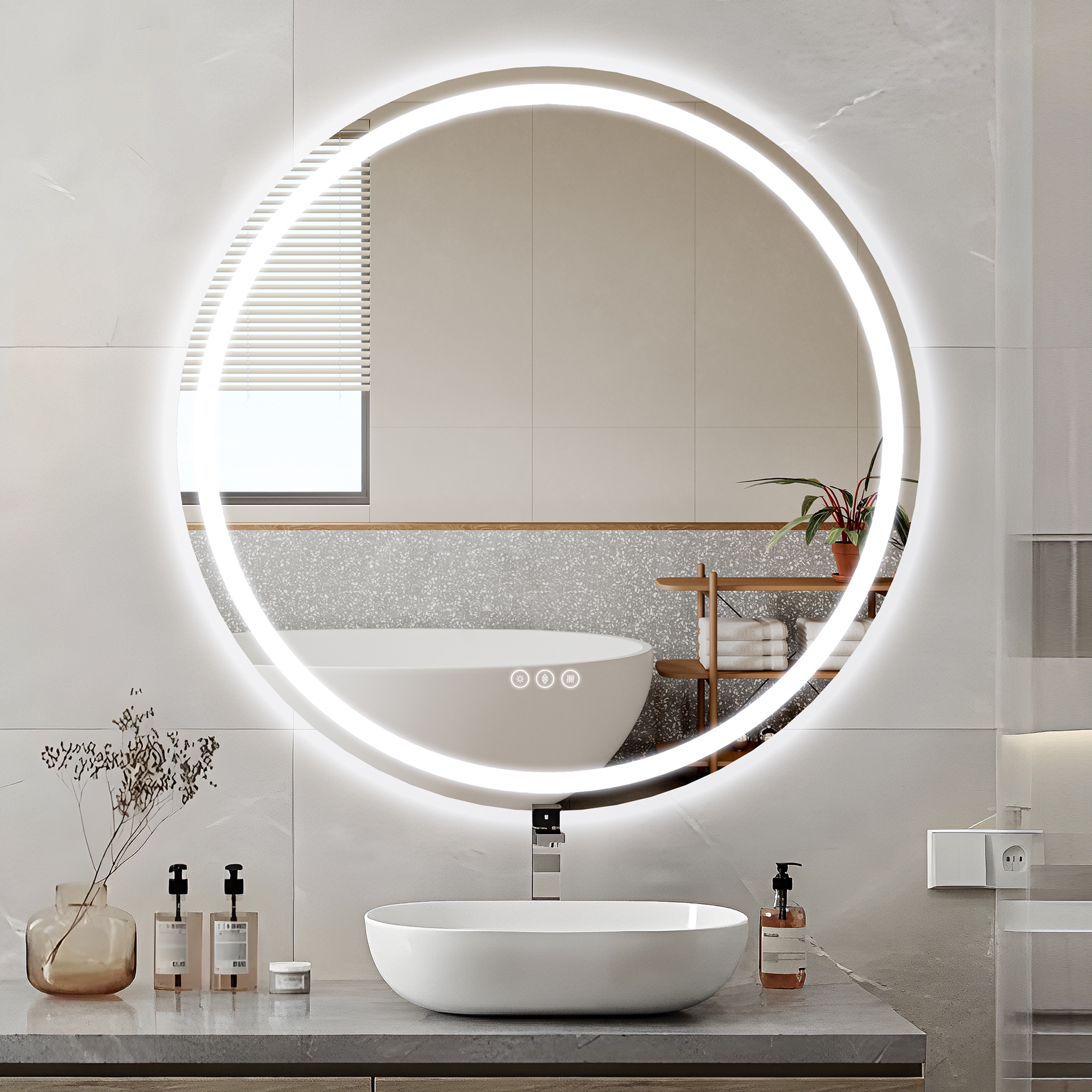 Maxax MR02-40 VM 40-in x 40-in Polished Frameless Round Dimmable LED Lighted Fog Free Bathroom Vanity Mirror ( Silver )