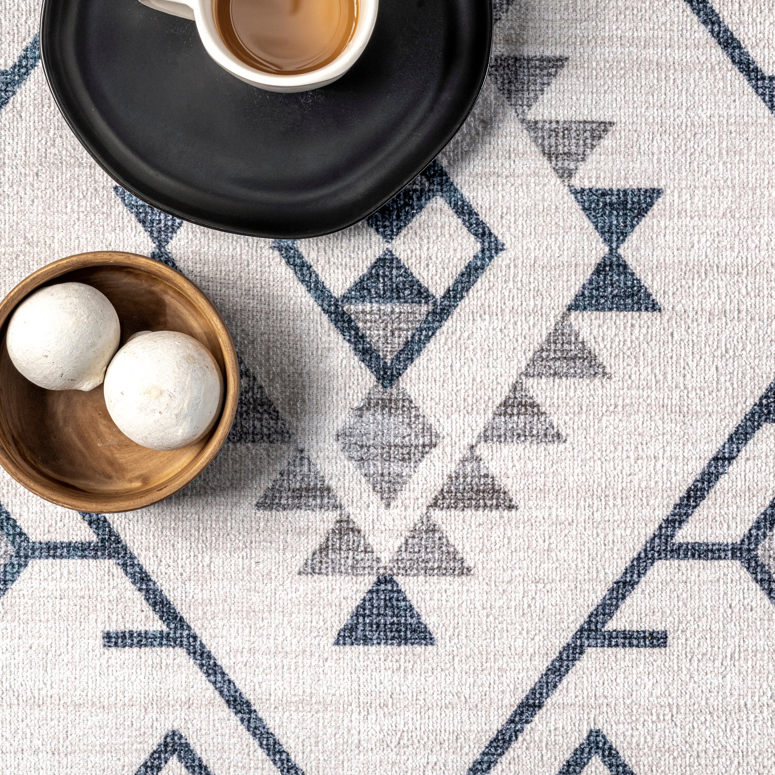 Cream and Gray Synthetic Southwestern Machine Washable Runner Rug
