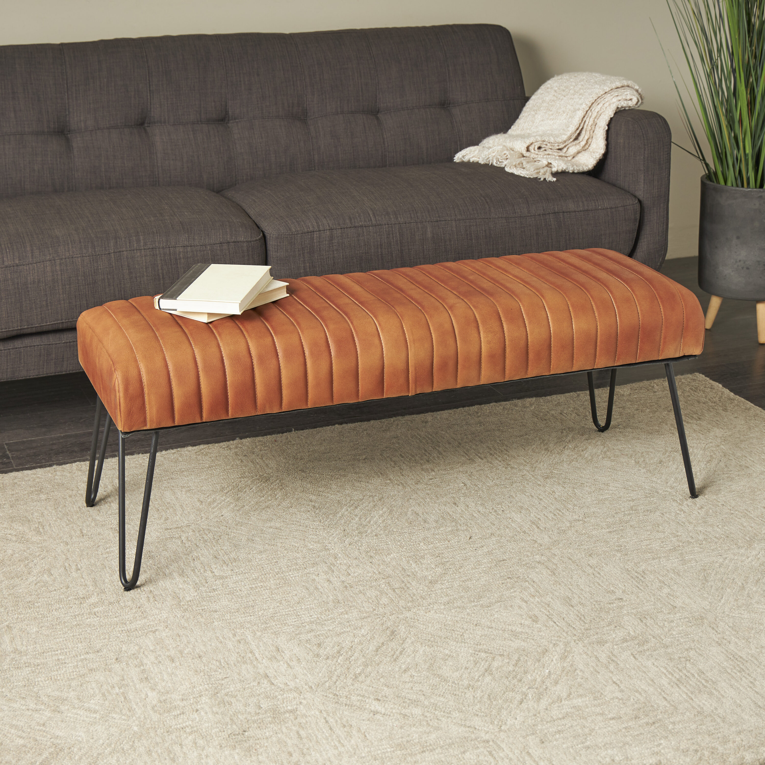 Grayson Lane Modern Brown Linear Tufted Accent Bench 47-in x 17-in x 17 ...