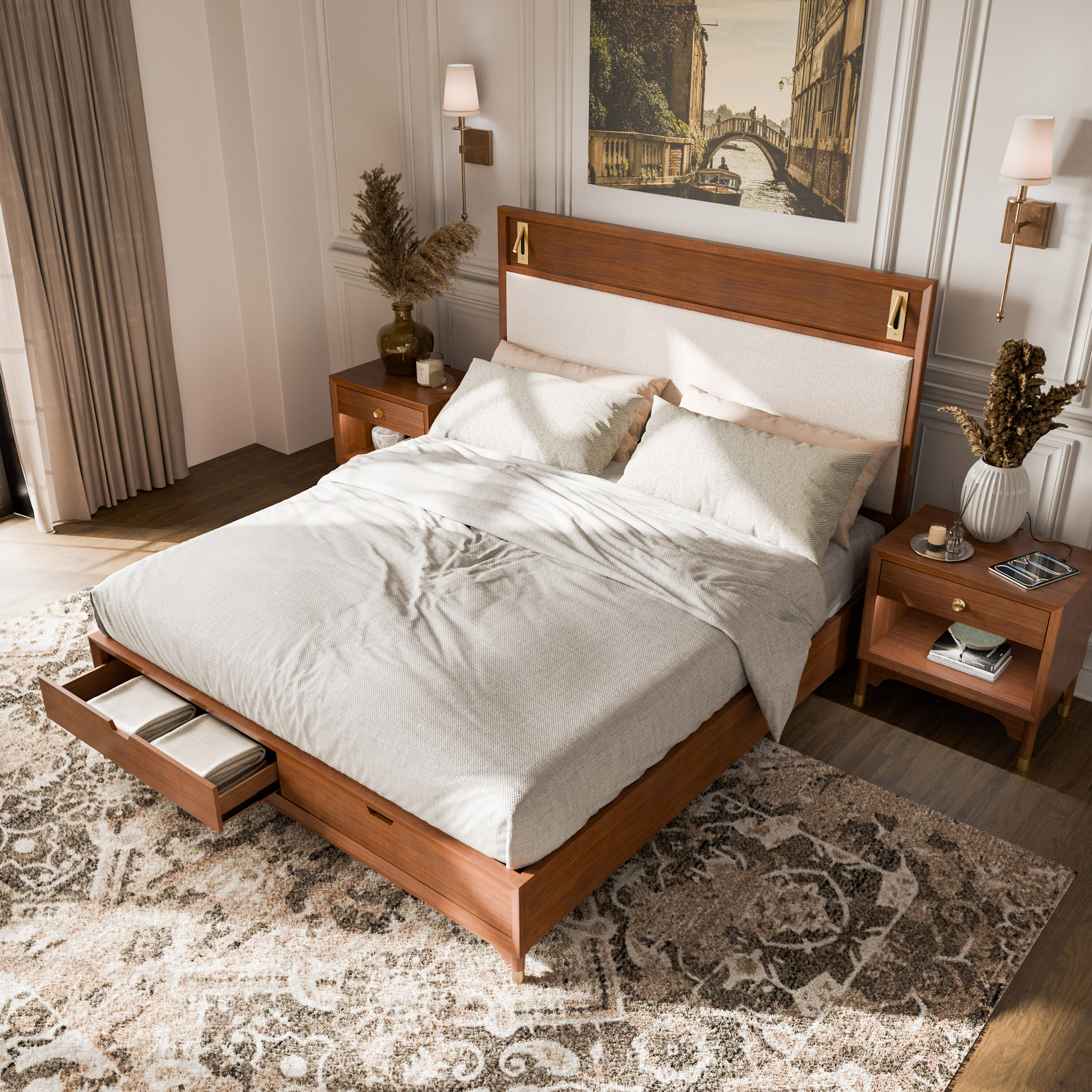 Furniture of America 74000WN-QST-2NS Forma Walnut Queen Bedroom Set