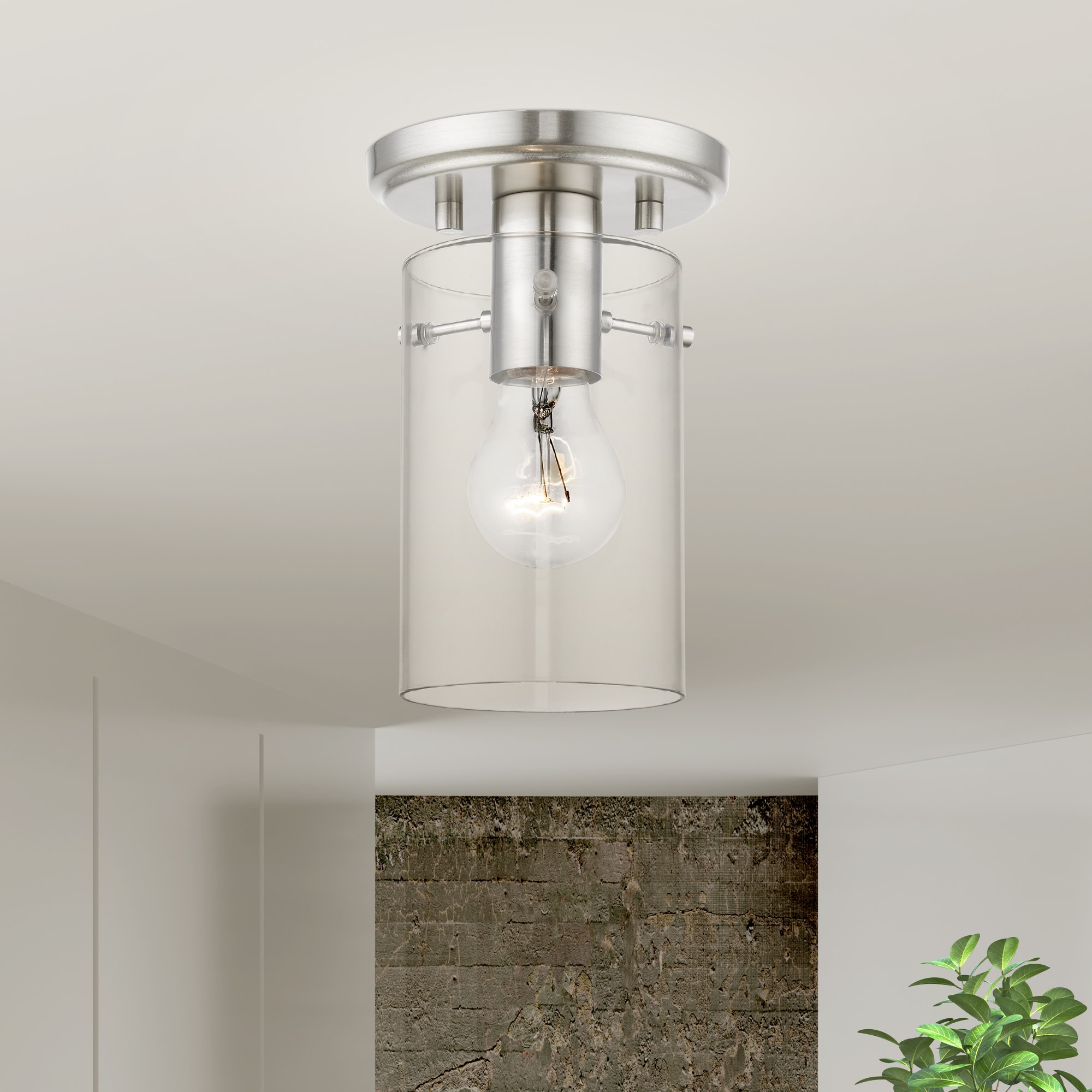 Munich Contemporary Brushed Nickel 1-Light Indoor/Outdoor Flush Mount