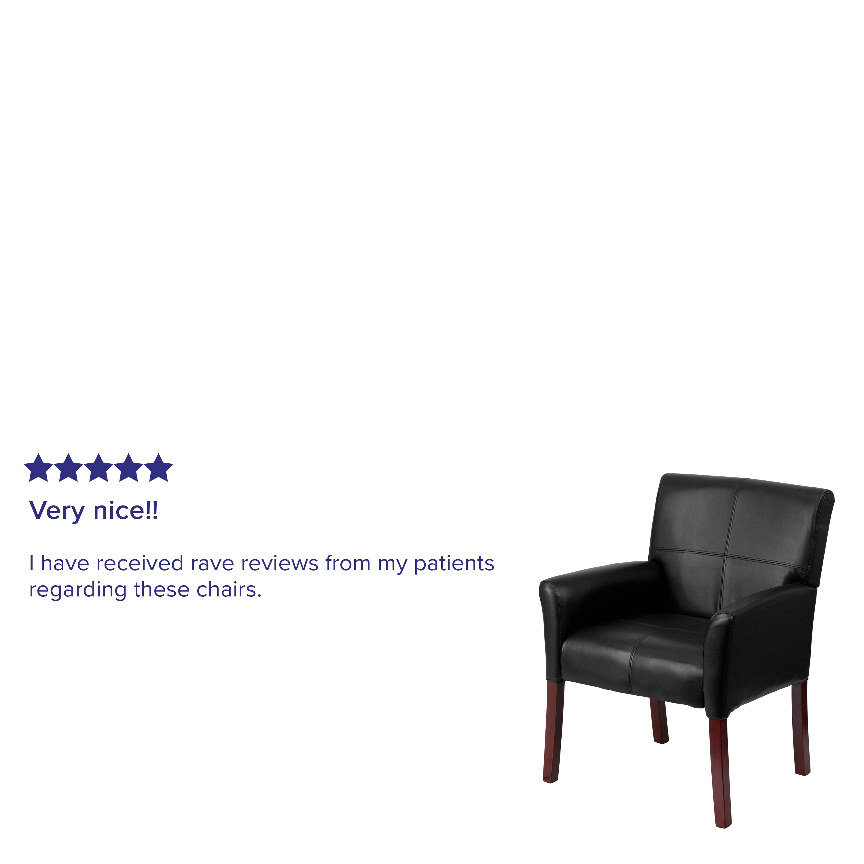 Black Leather High Back Executive Armchair with Mahogany Wood Legs
