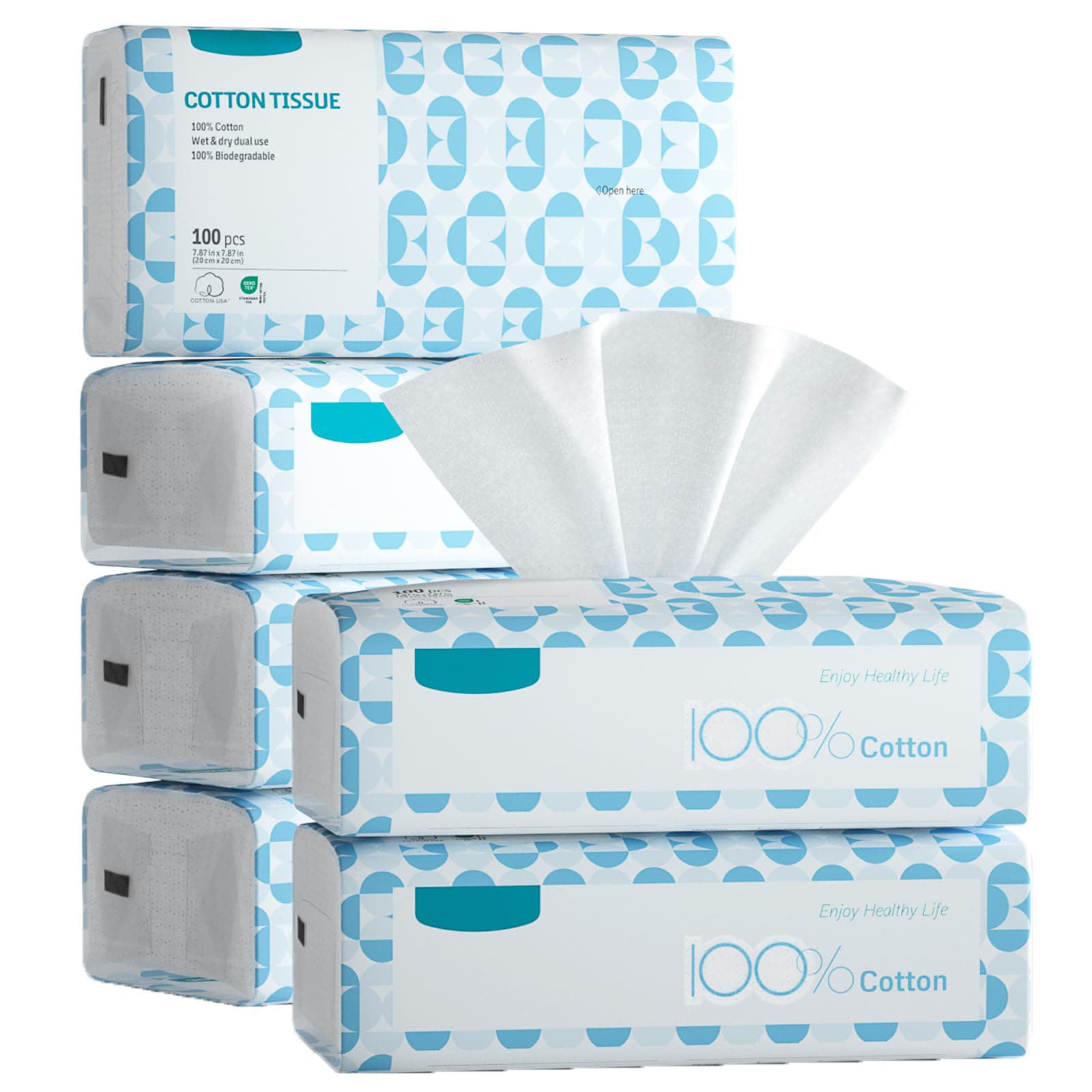 Justincity  Soft Face Towels 100 Percent Cotton Unscented Disposable Tissues for Sensitive Skin OEKO TEX Certified Makeup Remover Dry Wipes 600