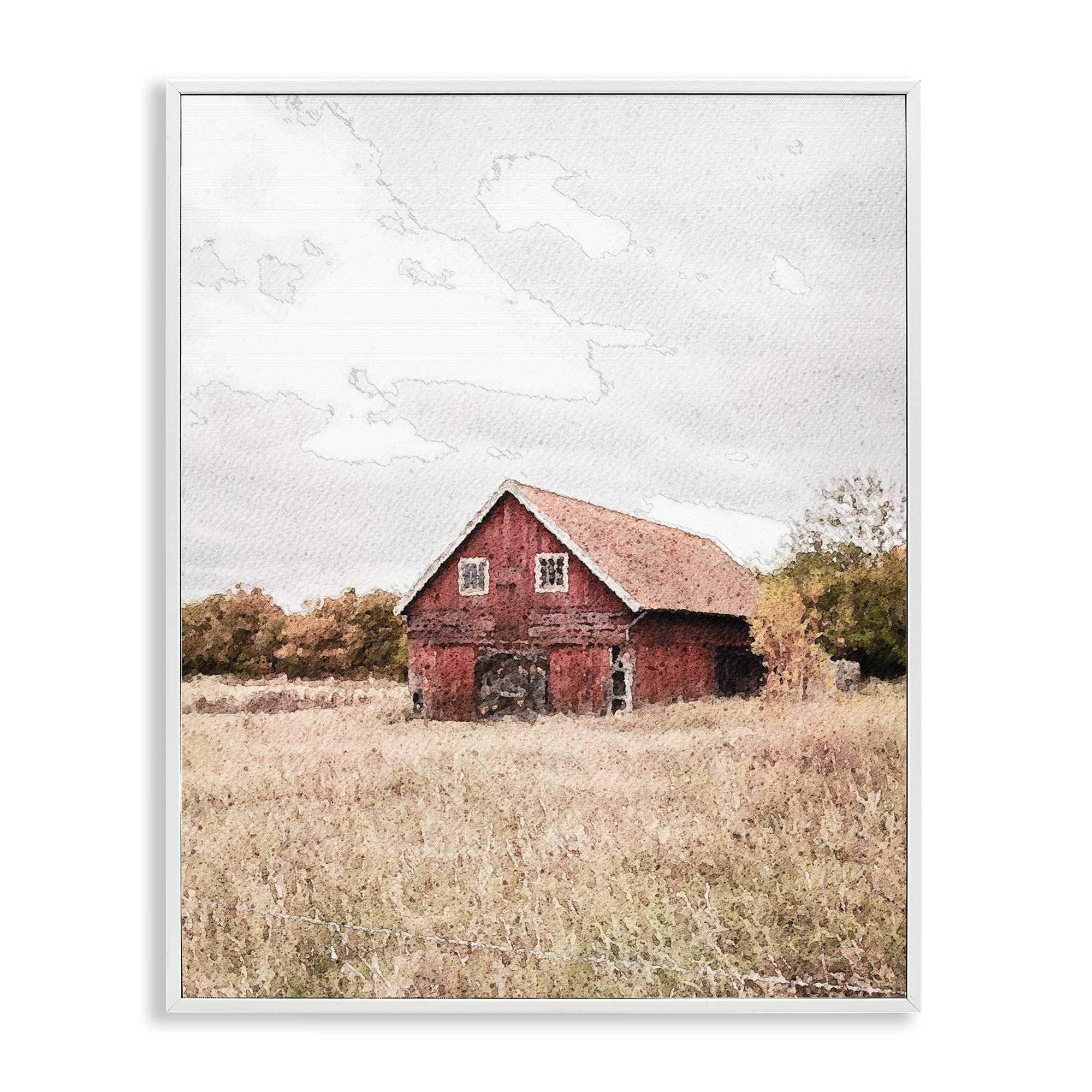 Stupell Industries BT-582-WFR-11X14 Red Barn Country Terrain White Framed Giclee Art By Susan Ball 11 x 14