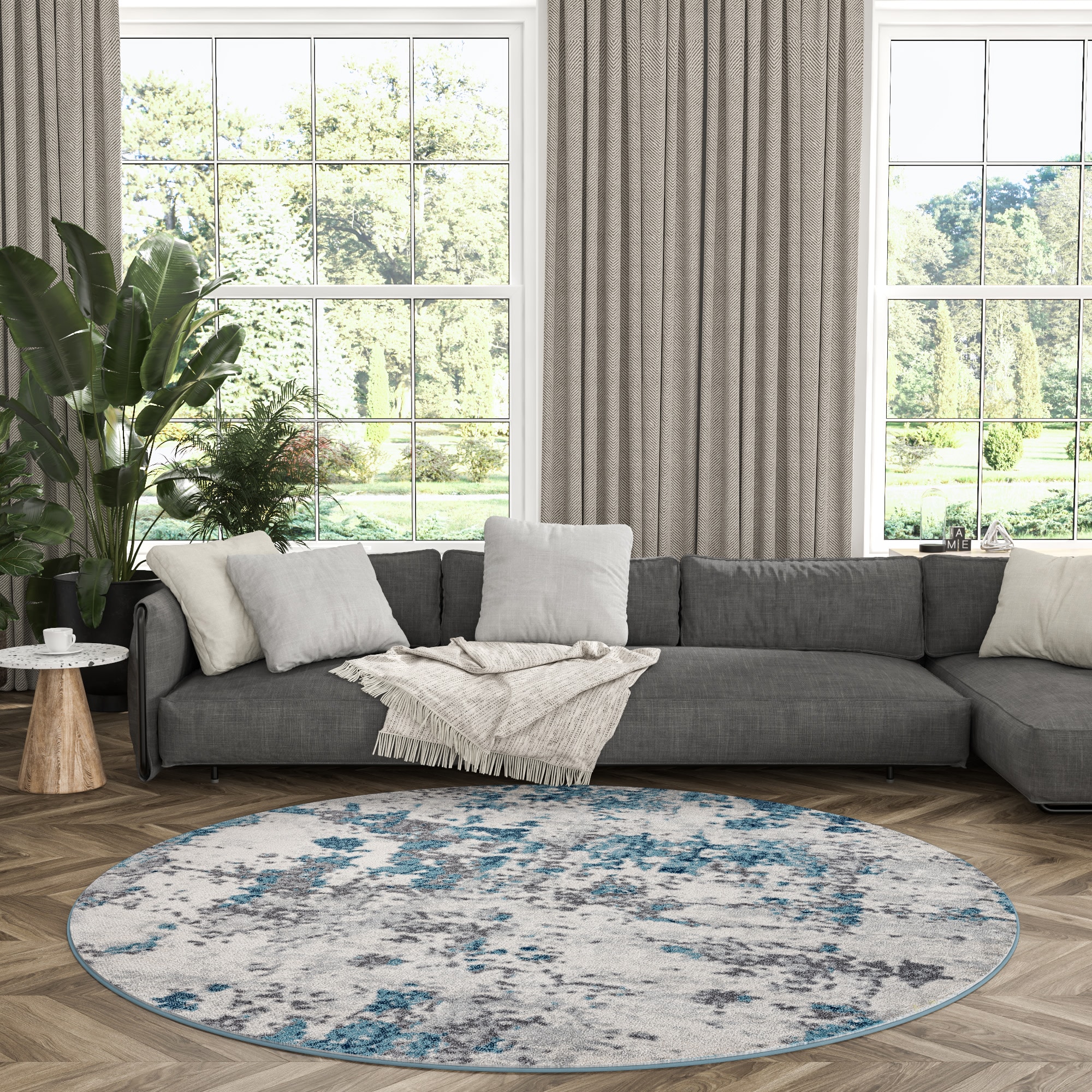 Tayse DIA1101 6RND Diamond 6 x 6 (ft) Loomed Polypropylene Blue Round Indoor Abstract Industrial Area rug