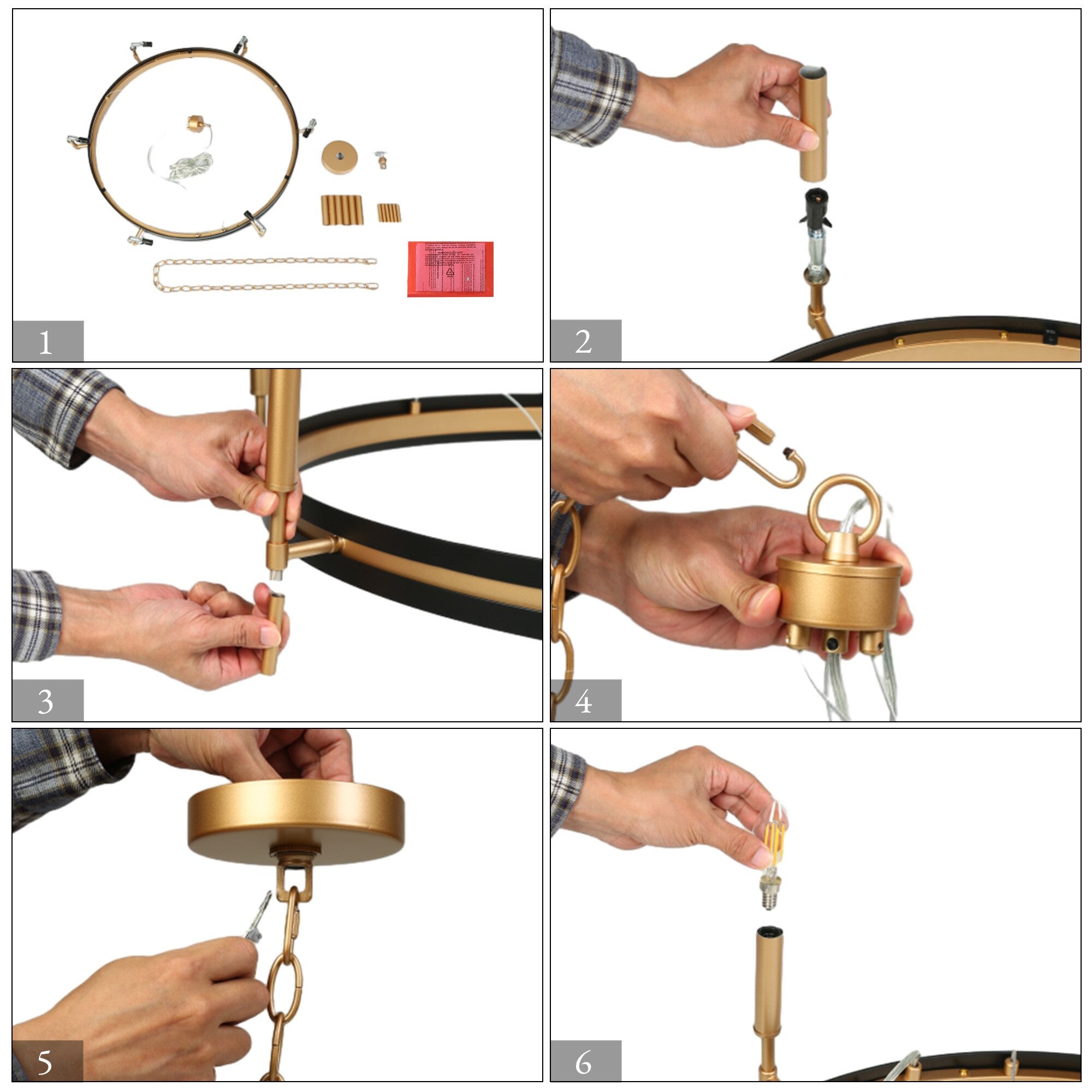 Froebon Black and Gold 6-Light Candle Chandelier