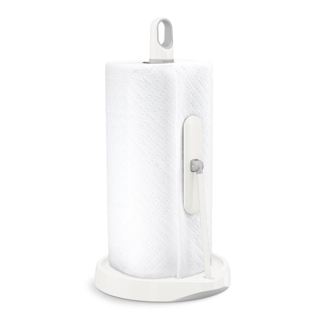Counter Top Stainless Steel Paper Towel Holder Stand Designed for Easy One- Handed Operation (White)