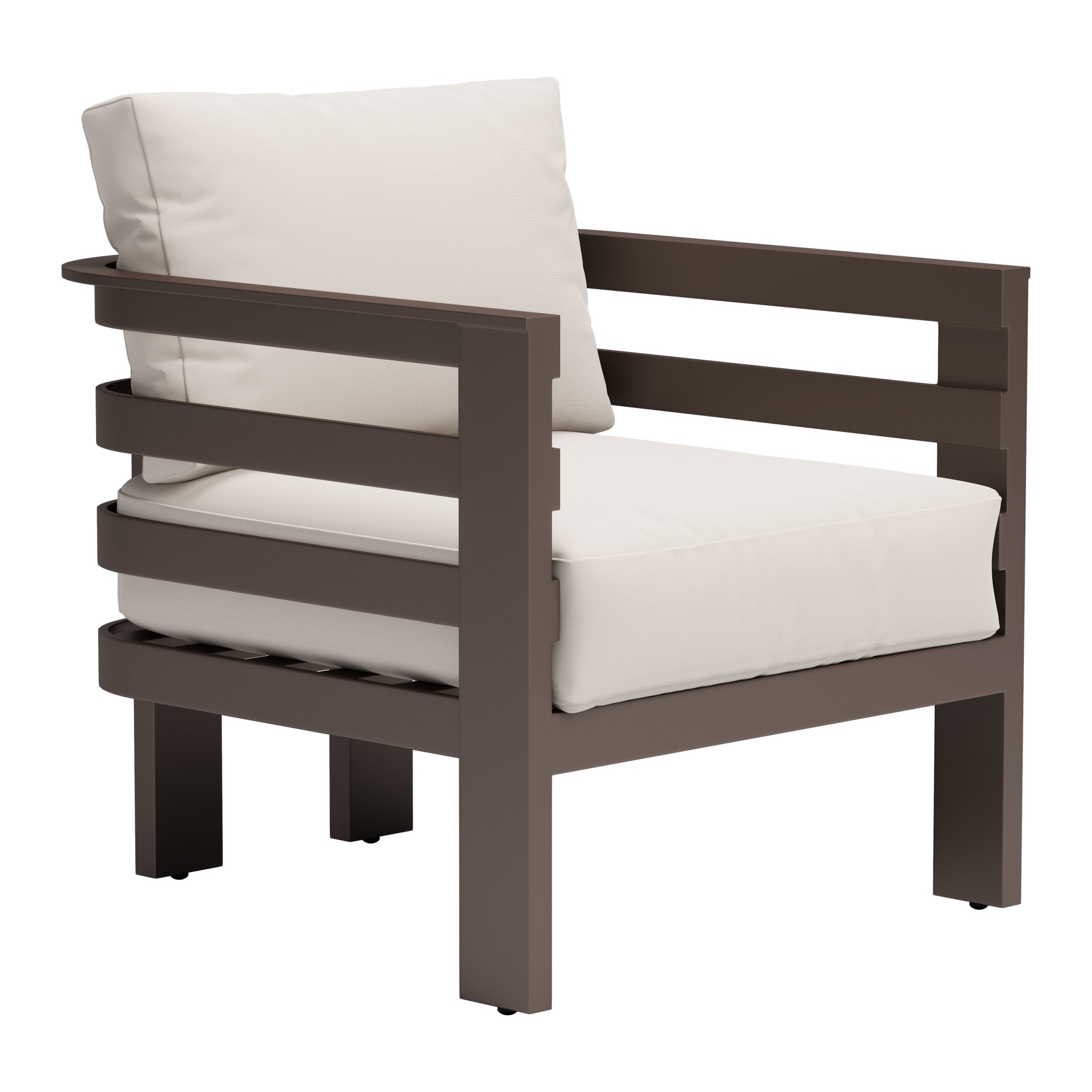 ZUO 704040 Bal Harbor Brown Aluminum Frame Stationary Conversation Chair with White Cushioned Seat