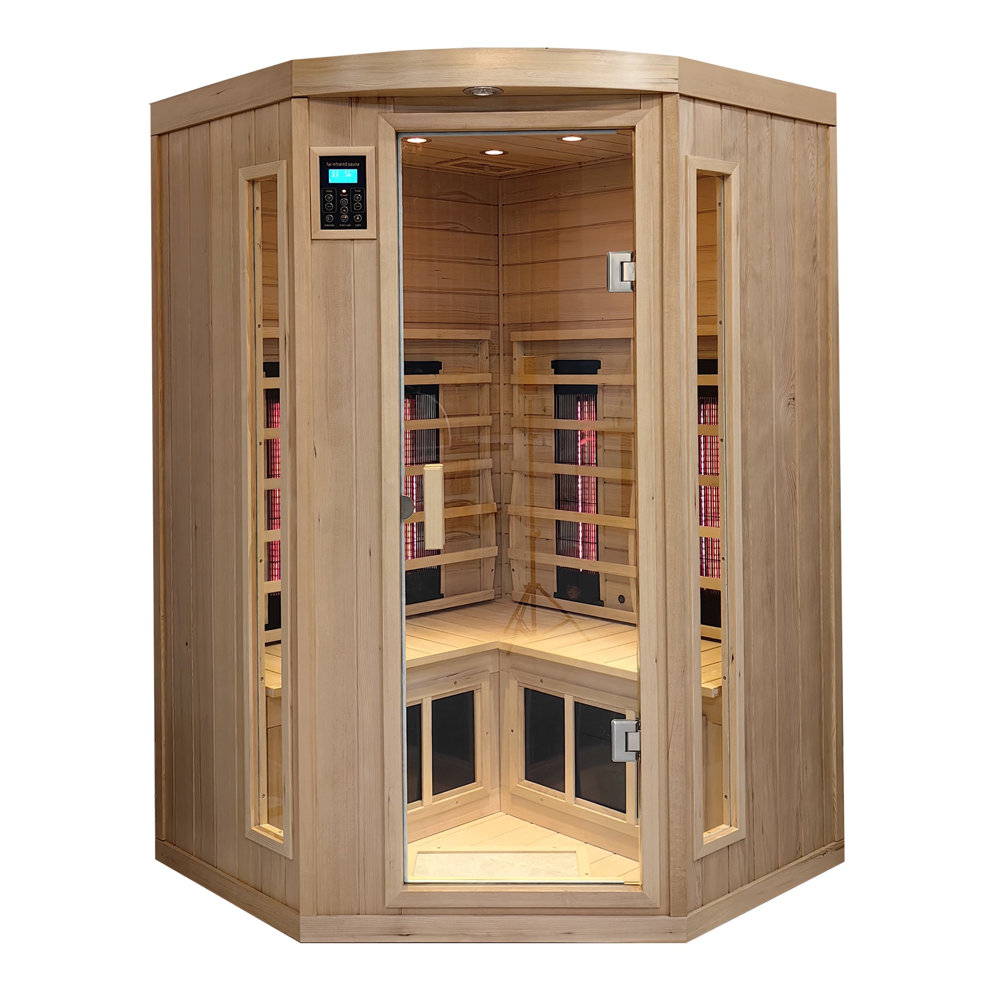 LOVMOR  Hemlock Infrared Sauna Low EMF Pentagonal Double Door LED Control 47W 47D 75H For Home Use