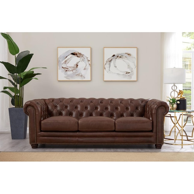 Hydeline Aliso 92-in Rustic Brown Genuine Leather 3-seater Sofa in the ...