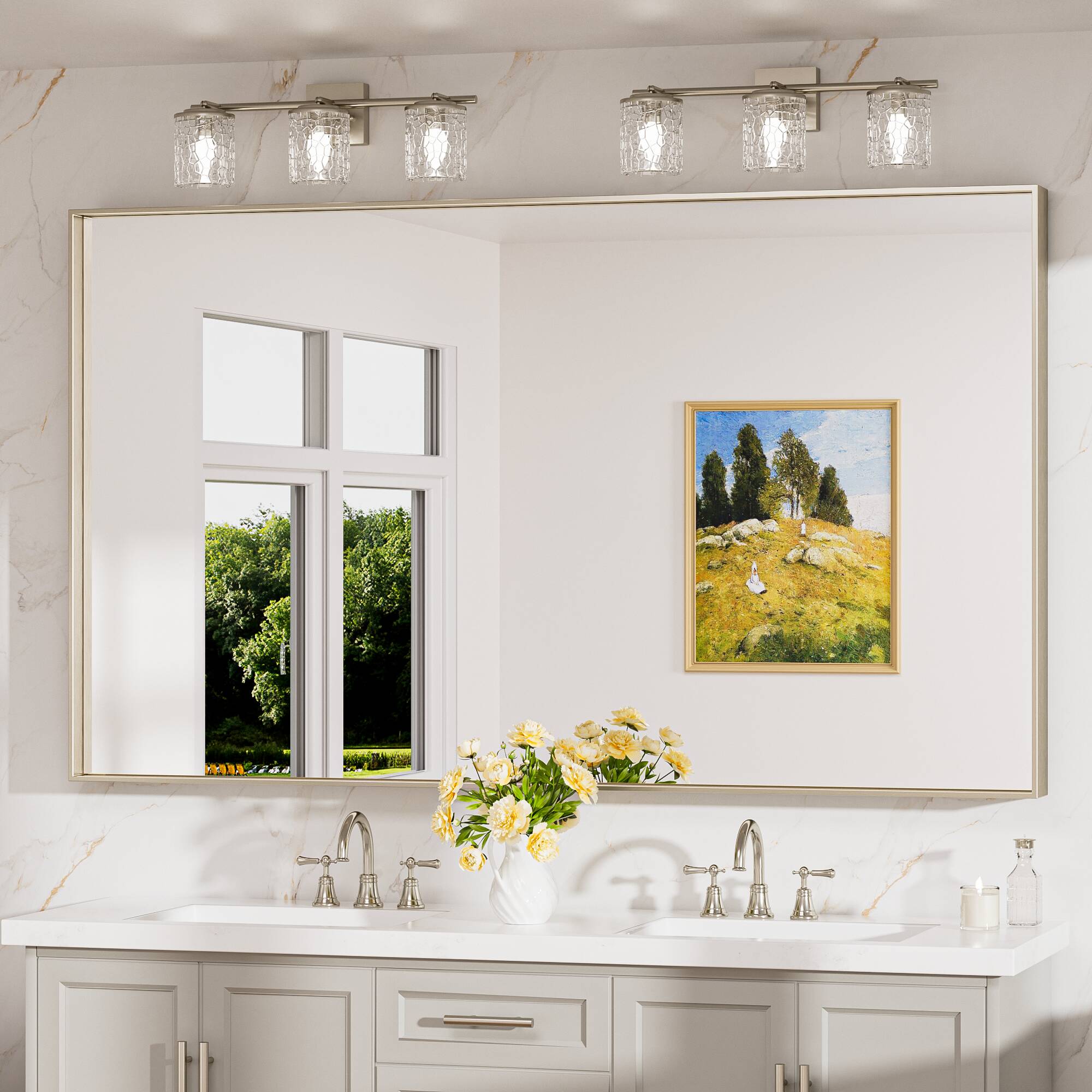 Keonjinn LW-JZ-JSKFJ-15291NI Bathroom Mirrors 60-in W x 36-in H Rectangle Brushed Nickel Framed Wall Mirror