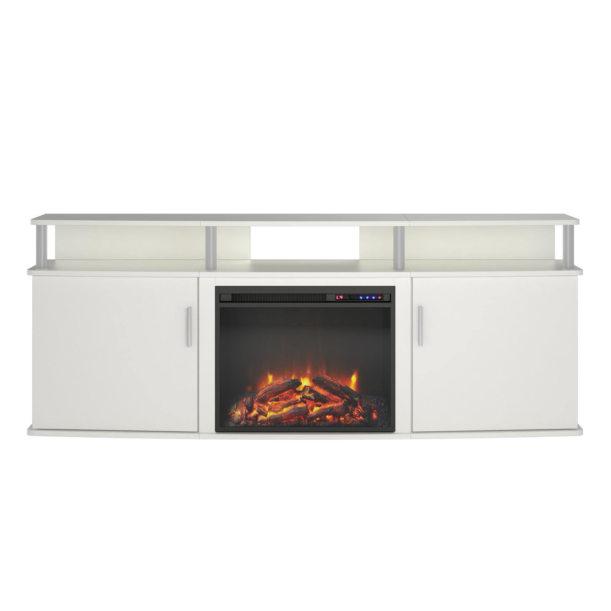Ameriwood Home 1766893COM 63.1-Inches W White TV Stand with Fan-forced Flat wall Electric Fireplace