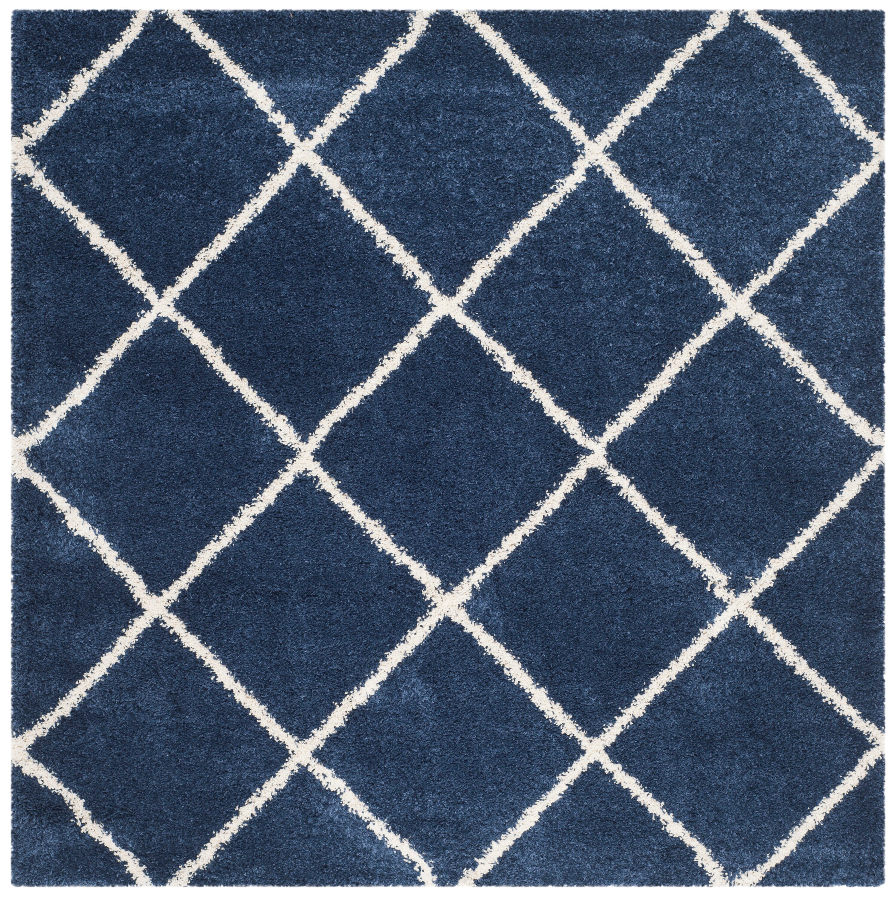 Safavieh SGH281C-7SQ Hudson Beckham Shag 7 x 7 (ft) Loomed Polypropylene Navy/Ivory Square Indoor Trellis Area rug