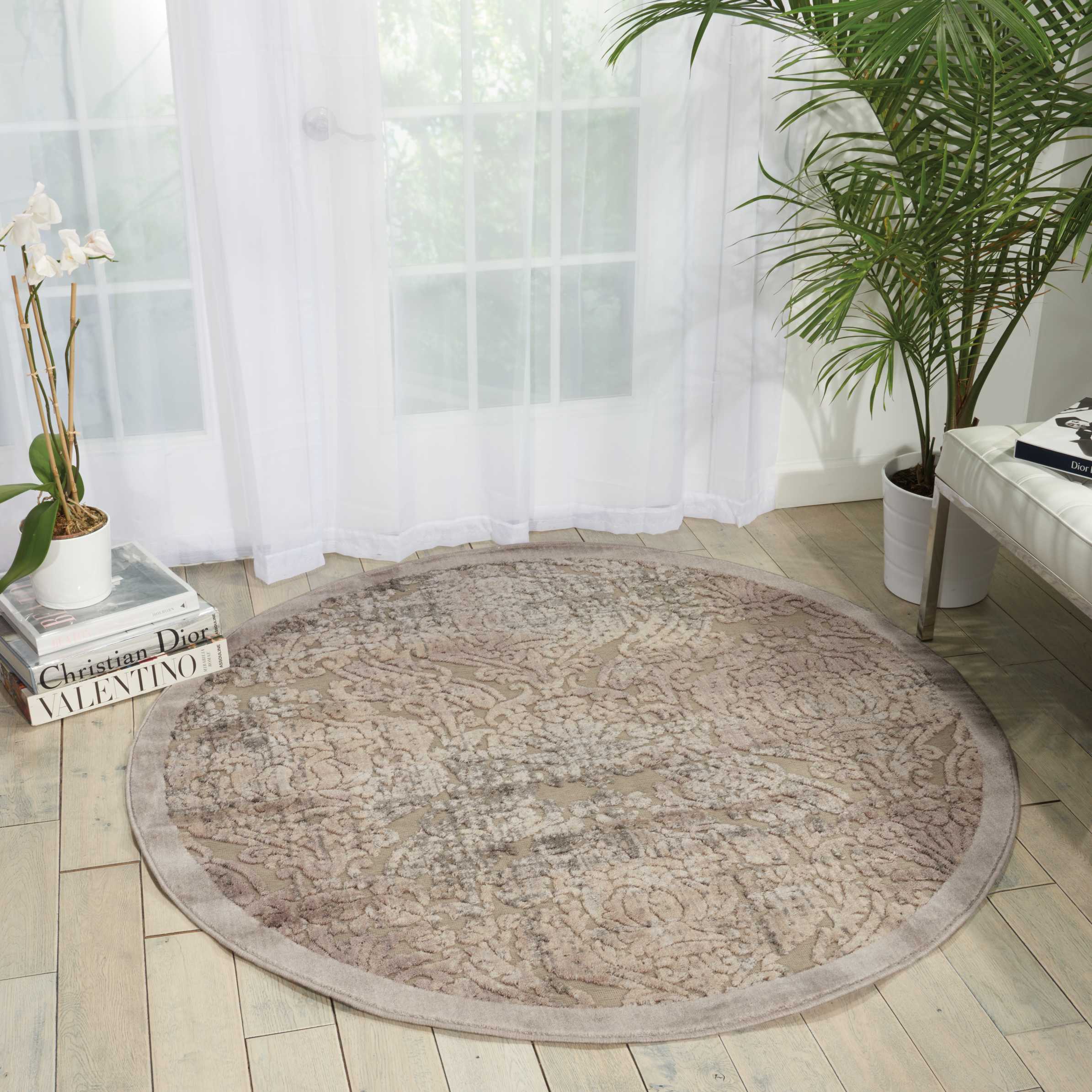 Nourison 33261 Graphic Illusions 5 x 5 (ft) Synthetic Gray Round Indoor Abstract Area rug