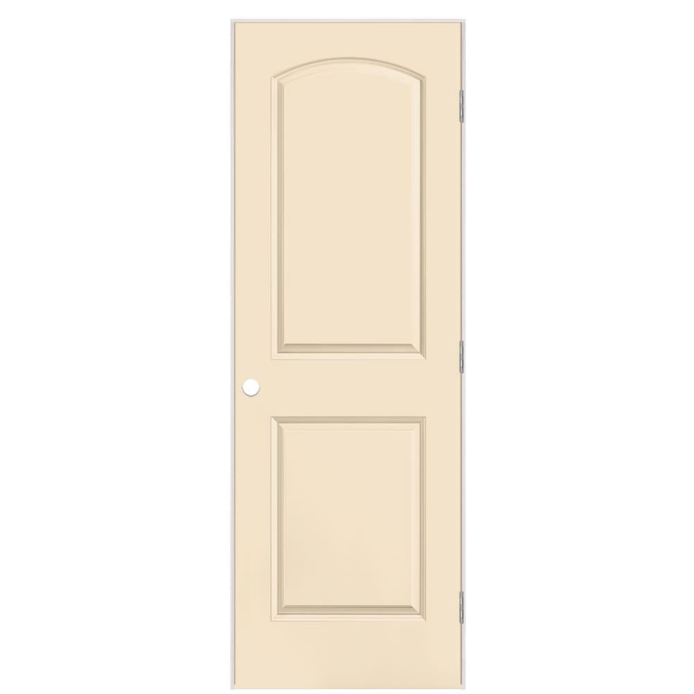 Masonite 1317778 28-in x 80-in Cream N Sugar Solid core 2-panel round top Left hand Smooth Prefinished Molded composite Flat Jamb Single Prehung Interior Door