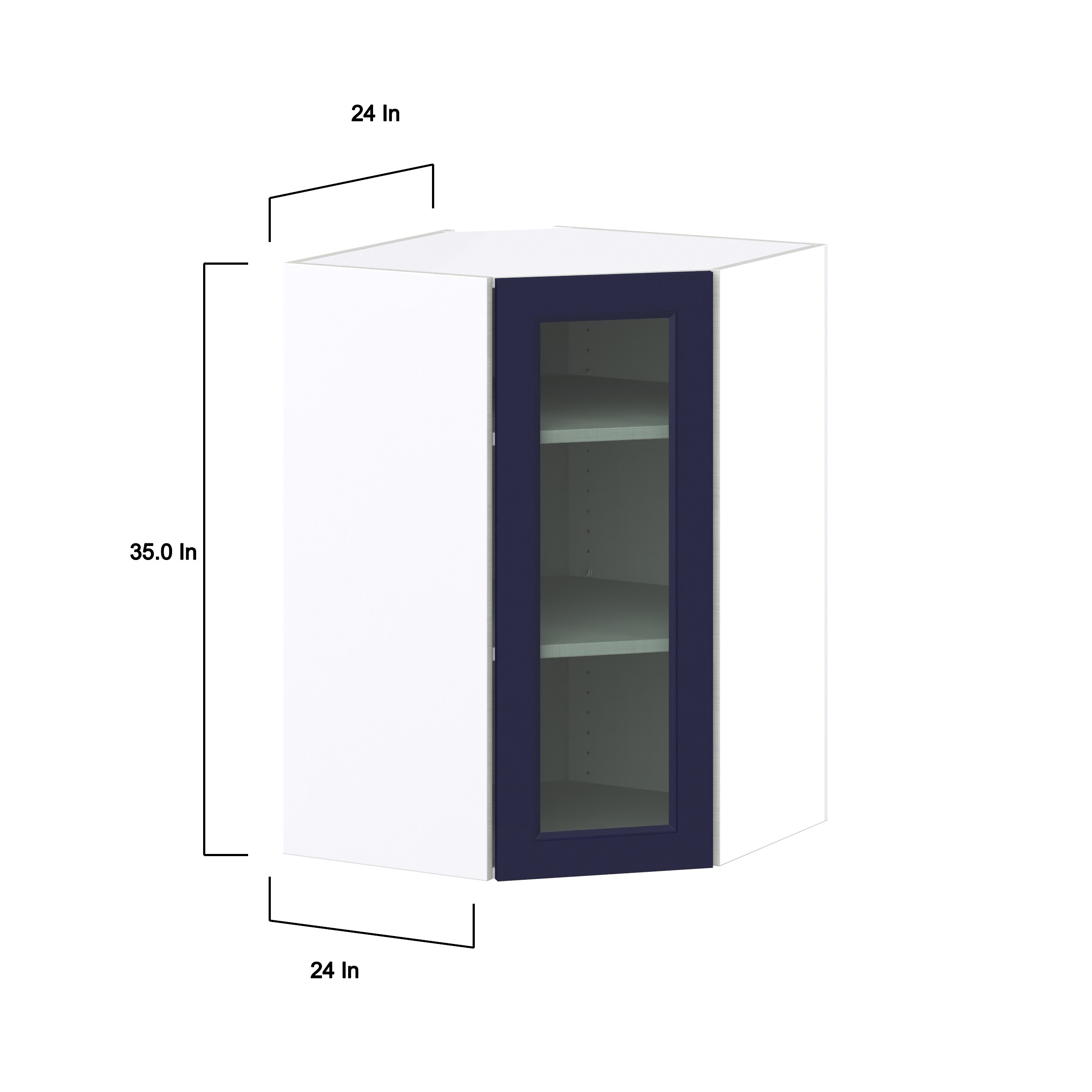 Hugo&Borg Lorette 24-in W x 35-in H x 14-in D Navy Blue Blind Corner Wall Fully Assembled Cabinet (Glass Panel Shaker Style)