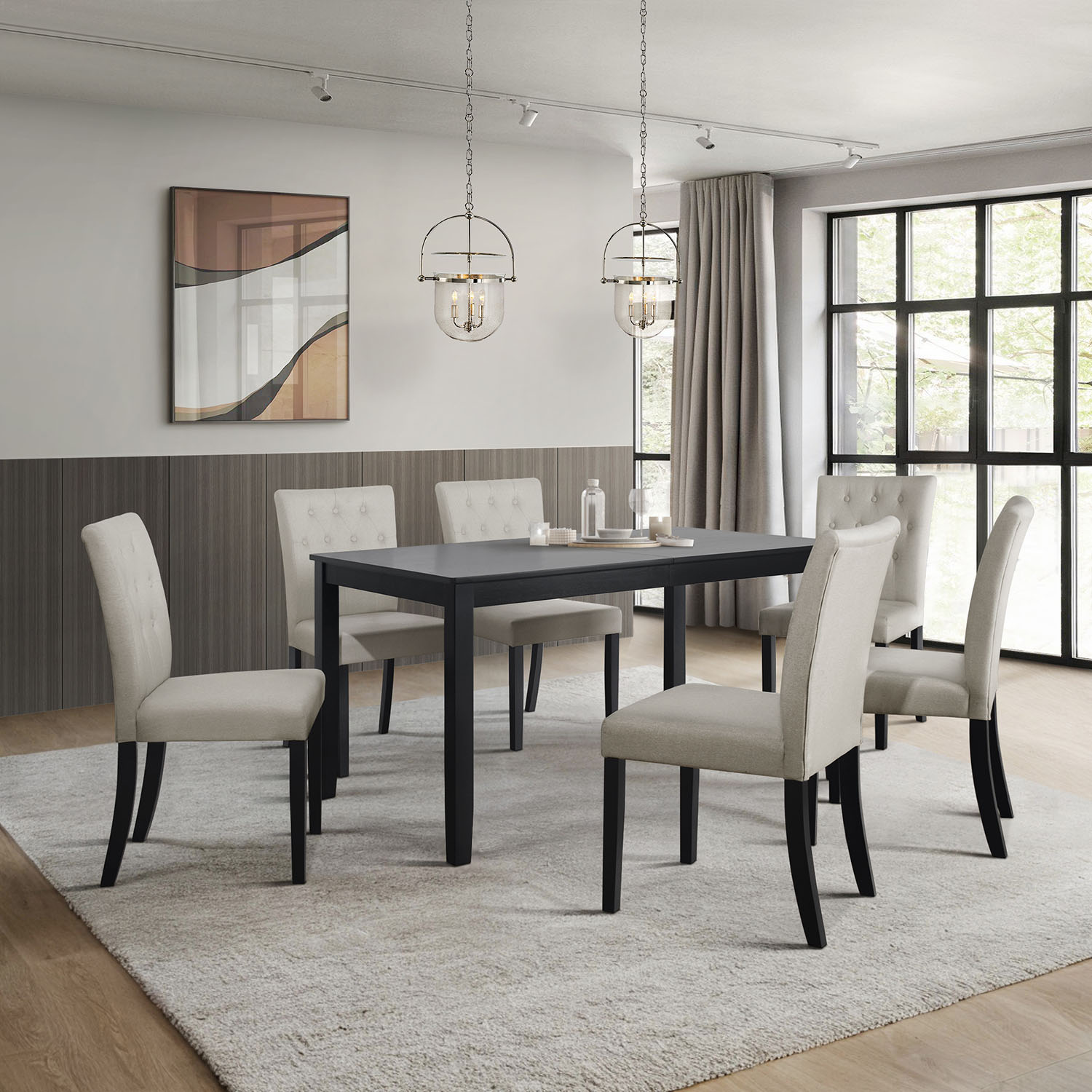 CasePiece C3085US-BG-LN-BK-C4 Beige Transitional Dining Room Set with Rectangular Table ( Seats 6 )